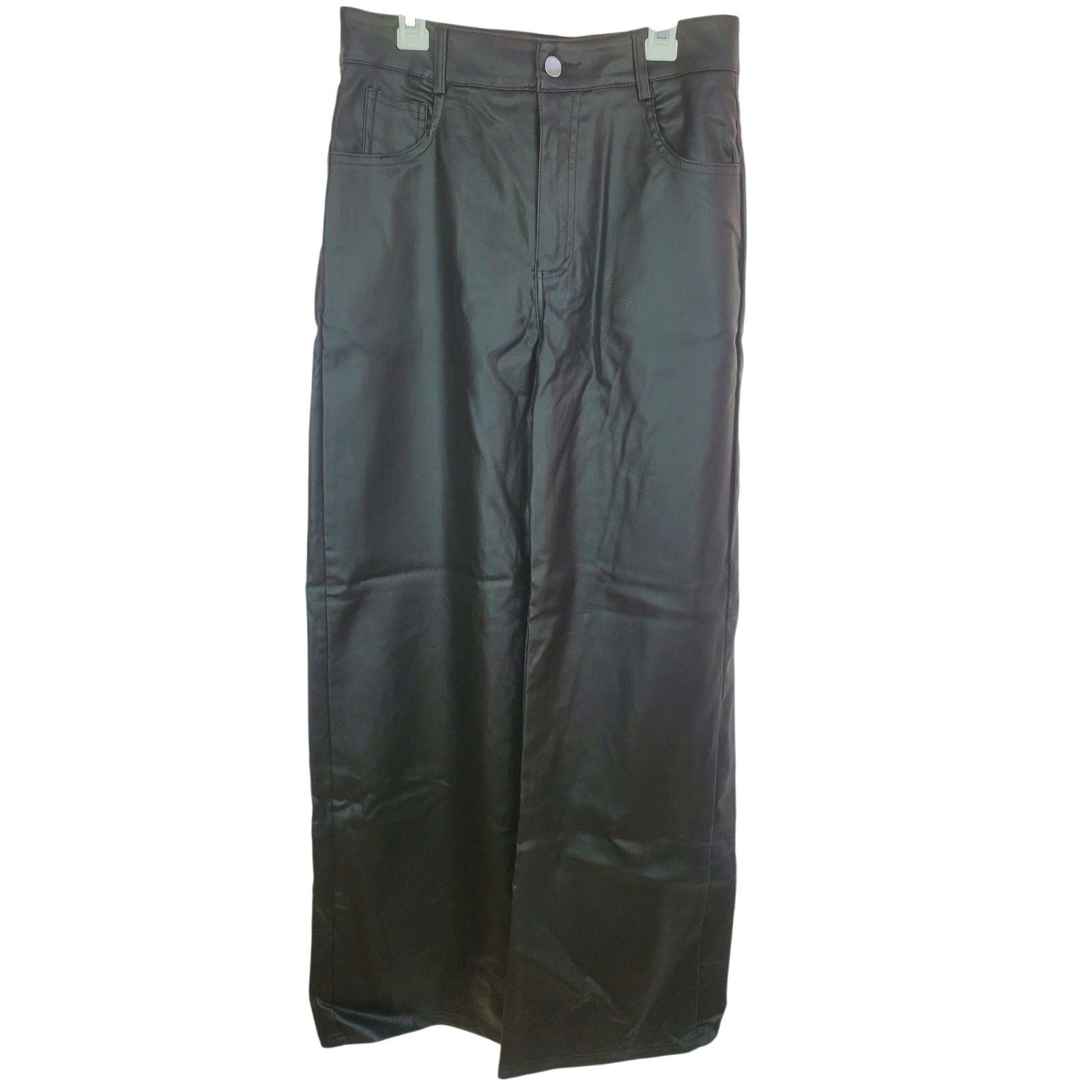 Shein SHEIN Black Pleather Wide Leg Pants Pockets Large Size 28" / US 6 / IT 42 - 1 Thumbnail