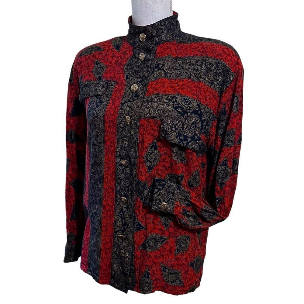 Oleg Cassini Vintage Oleg Cassini Black and Red Asymetric band collar lon Size S / US 4 / IT 40 - 1 Thumbnail