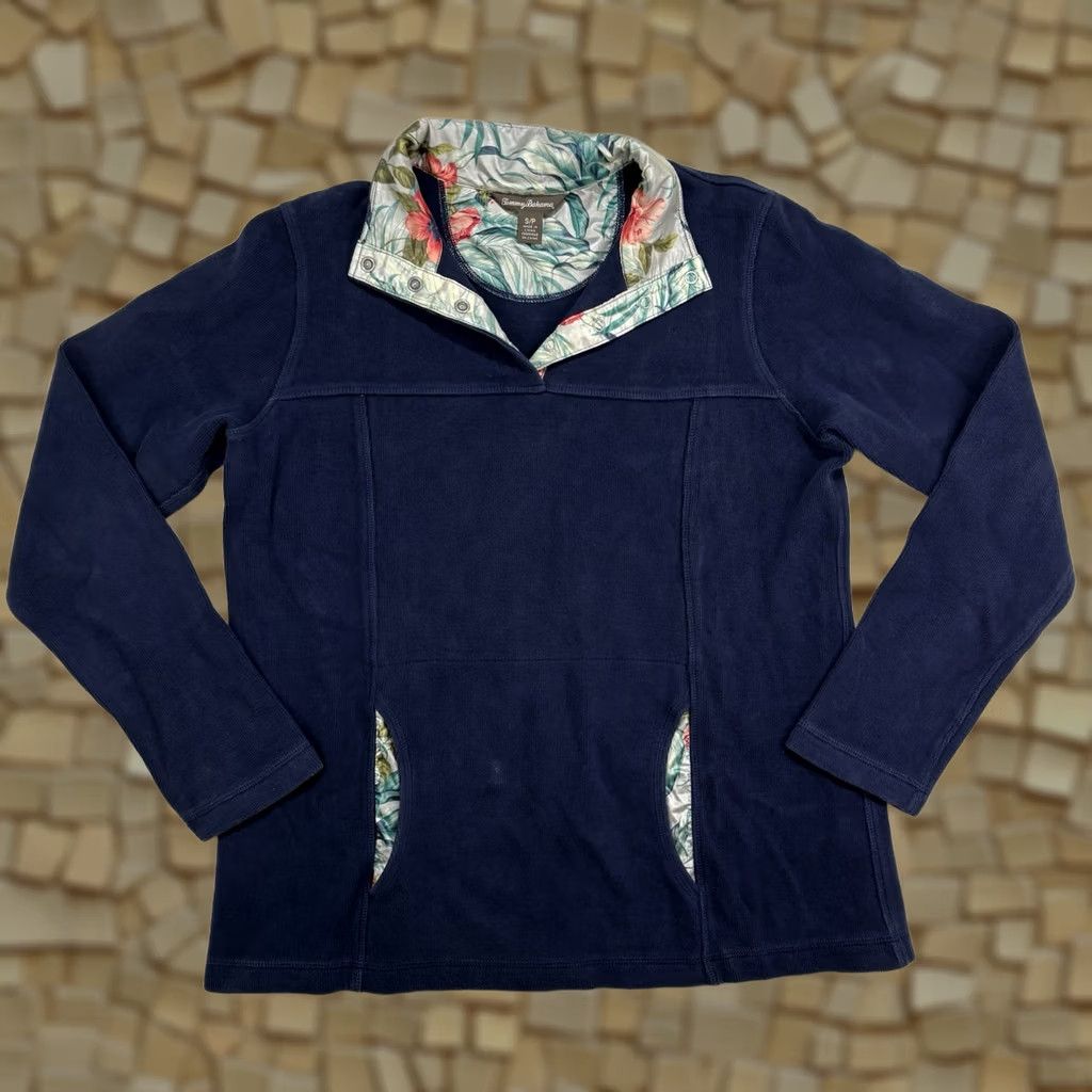 Tommy Bahama VINTAGE Tommy Bahama Womens Sweater Pullover 1/4 Zip T Sweatshirt Navy Floral Lined Small Size S / US 4 / IT 40 - 1 Thumbnail