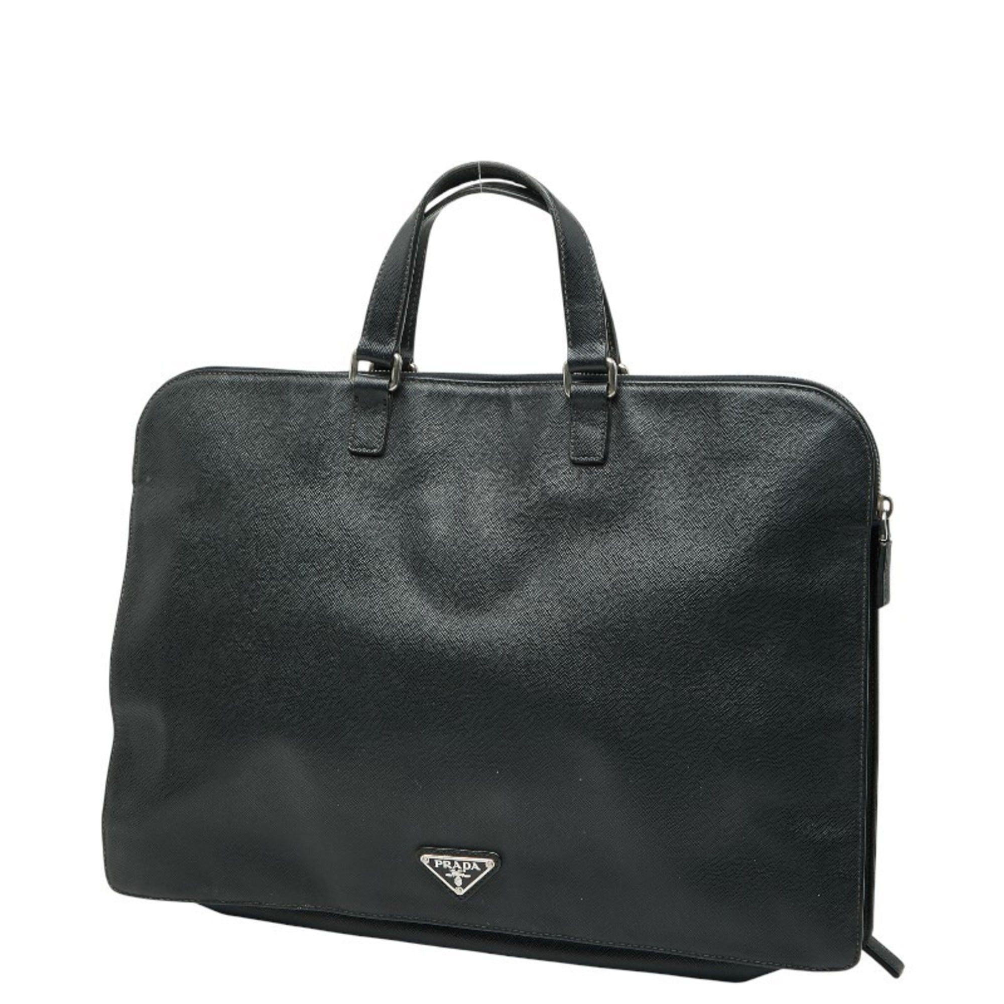 Prada Prada Triangle Logo Plate Handbag/Business Bag in Black Saffiano Leather for Women Size ONE SIZE - 1 Thumbnail