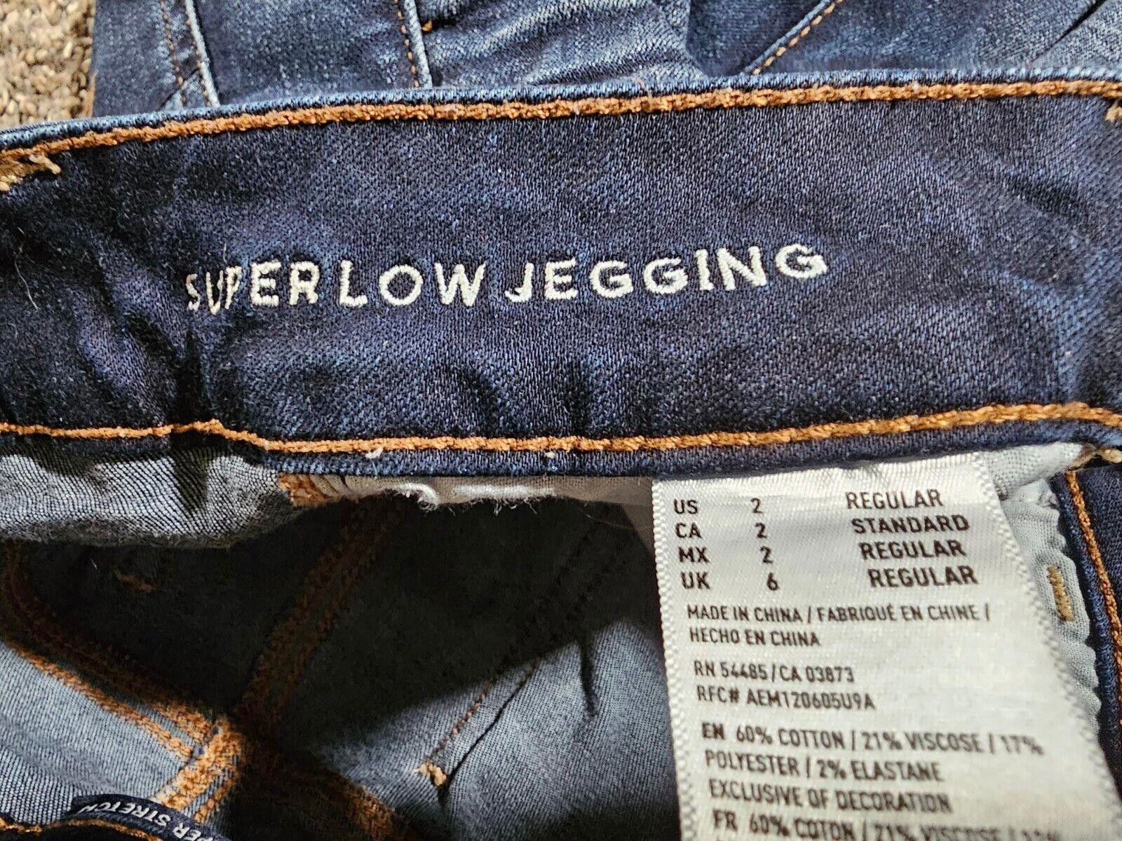 Designer American Eagle Stretch Women Sz 2 Super Low Jegging Distress Size 26" / US 2 / IT 38 - 4 Thumbnail