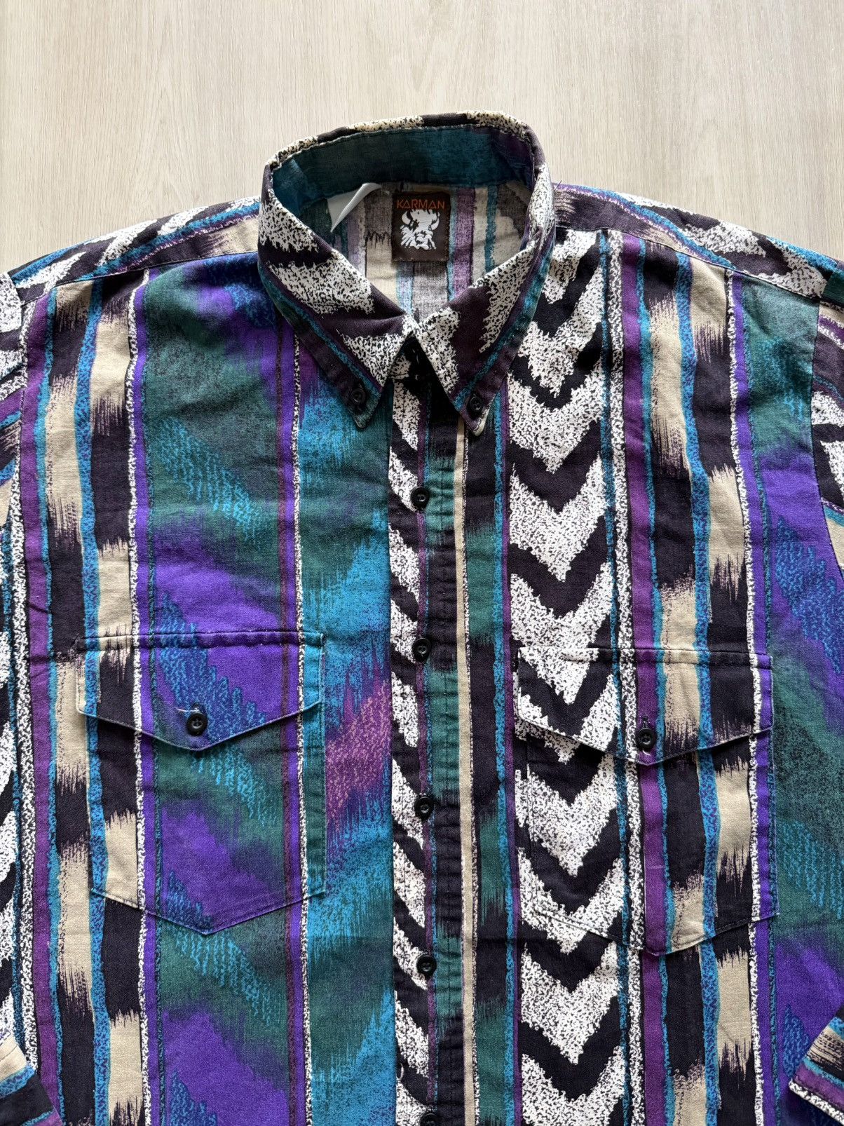 Vintage Vintage 90s Karman Western Striped Shirt Sz M Southwestern Size US M / EU 48-50 / 2 - 2 Thumbnail