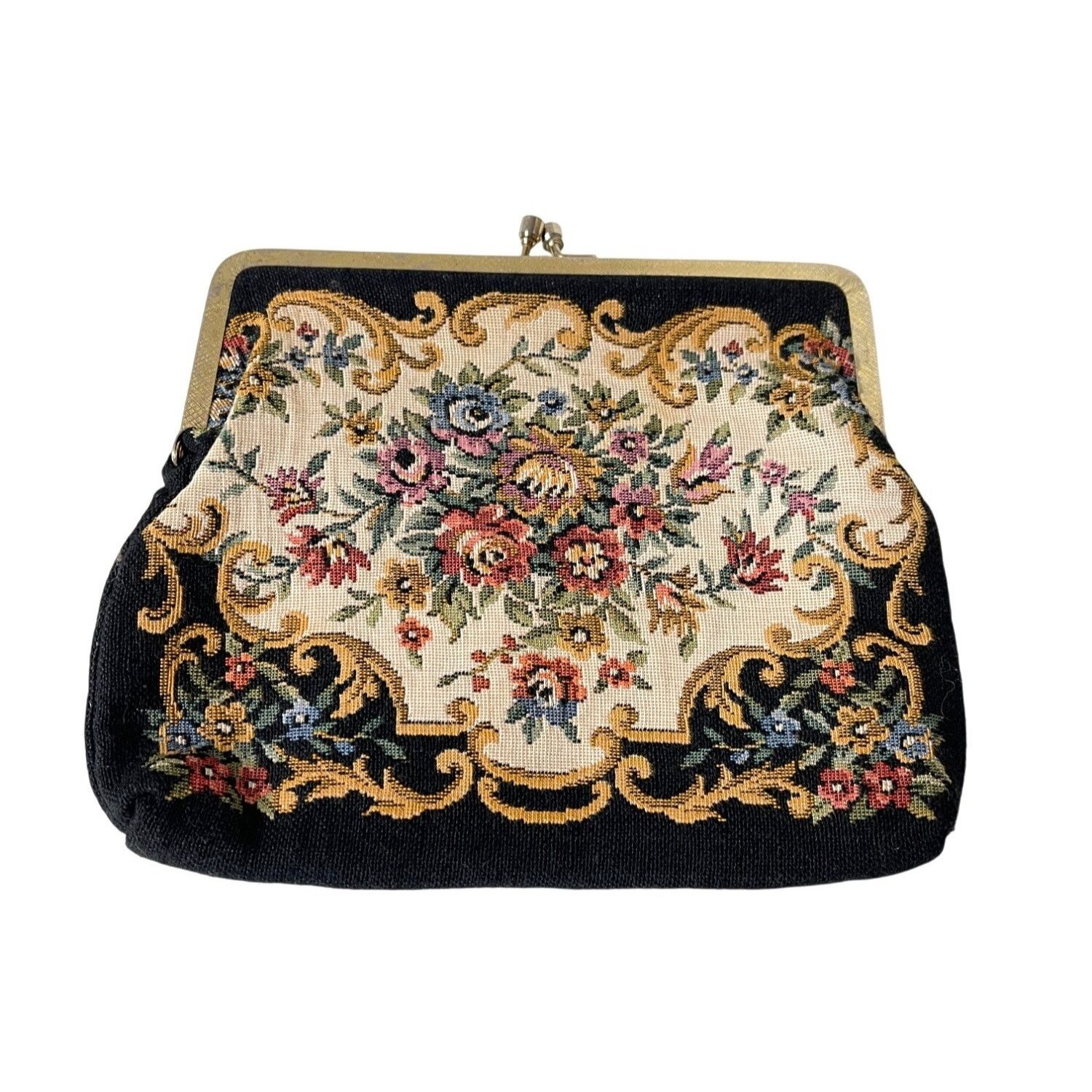 Vintage Tapestry Clutch Bag Needlework Purse Hong Kong in Black, Women's