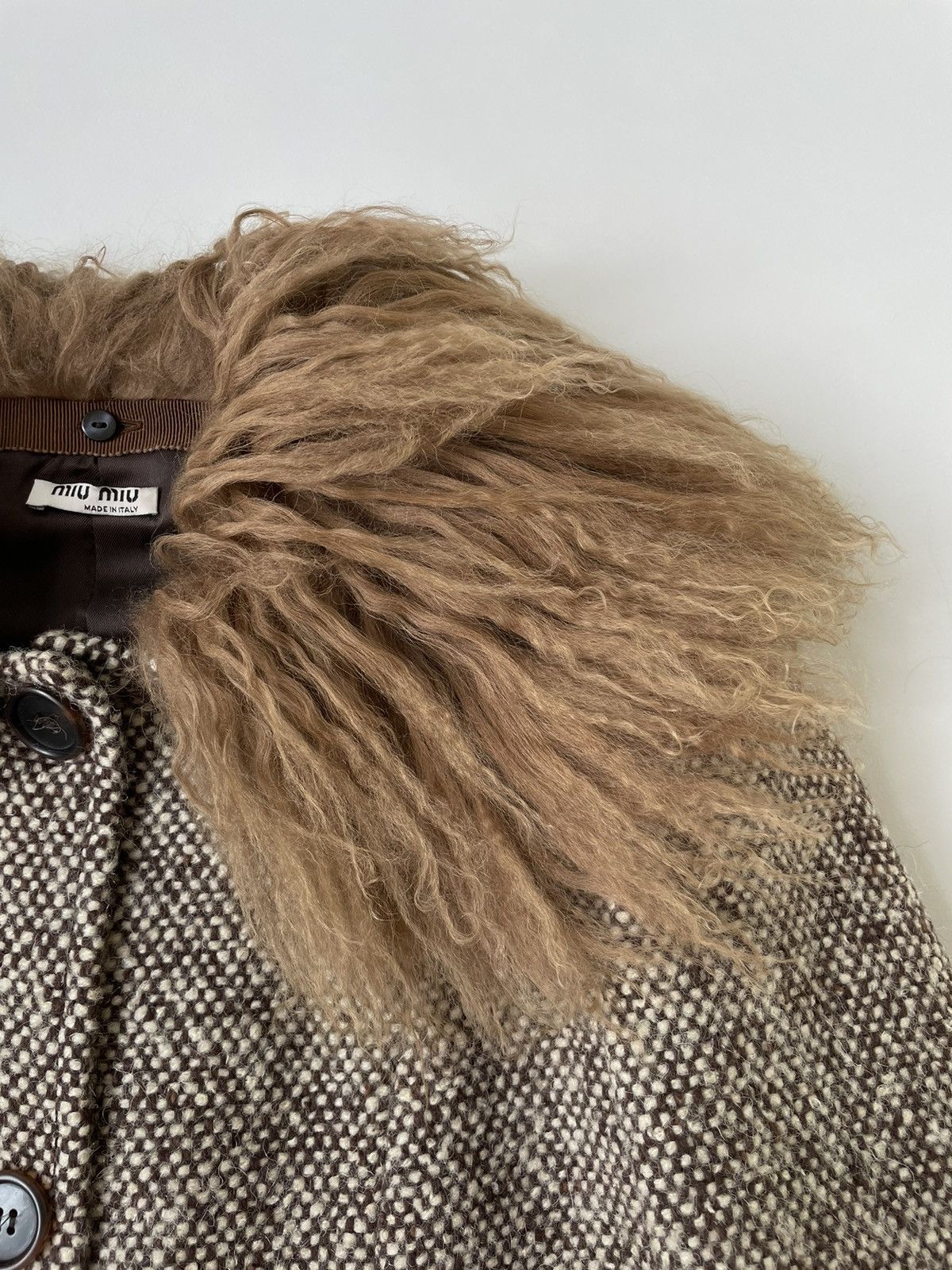 Miu Miu Early 2000s Shearling Collar Boucle Overcoat Size S / US 4 / IT 40 - 4 Thumbnail
