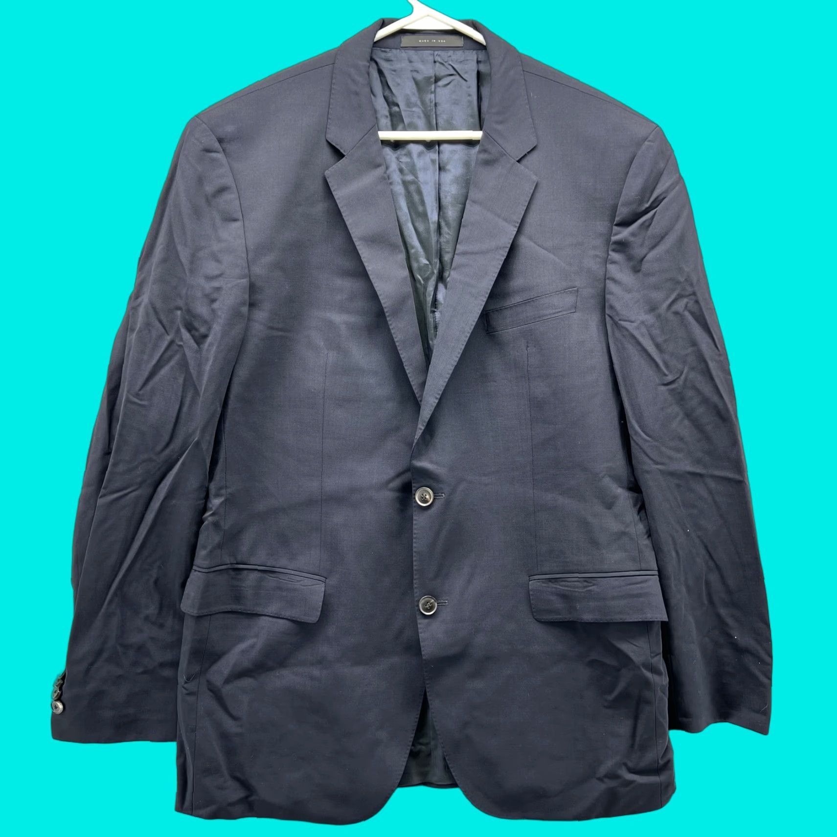 Hugo Boss HUGO BOSS Blazer Mens 42L Navy Wool Two-Button Jacket Coat Adult Regular Classic Notch USA Made Size 42R - 1 Thumbnail