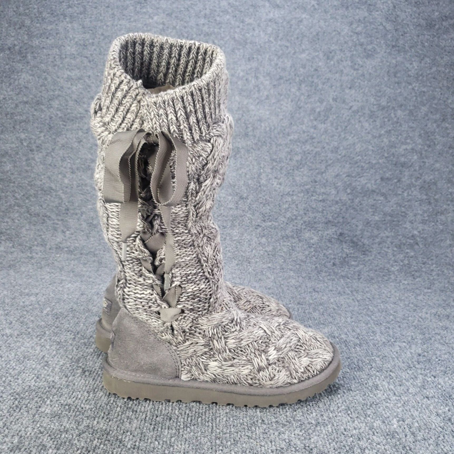 UGG Womens Gray Cable Knit Mahalya Boots Size Tall Cozy Winter