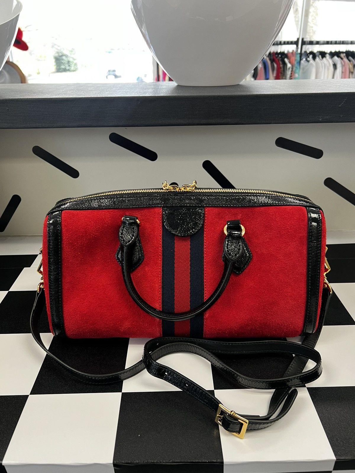 Gucci NWOT Gucci Red Suede Medium Ophidia Boston W/ Box & Dustbag Size ONE SIZE - 7 Thumbnail