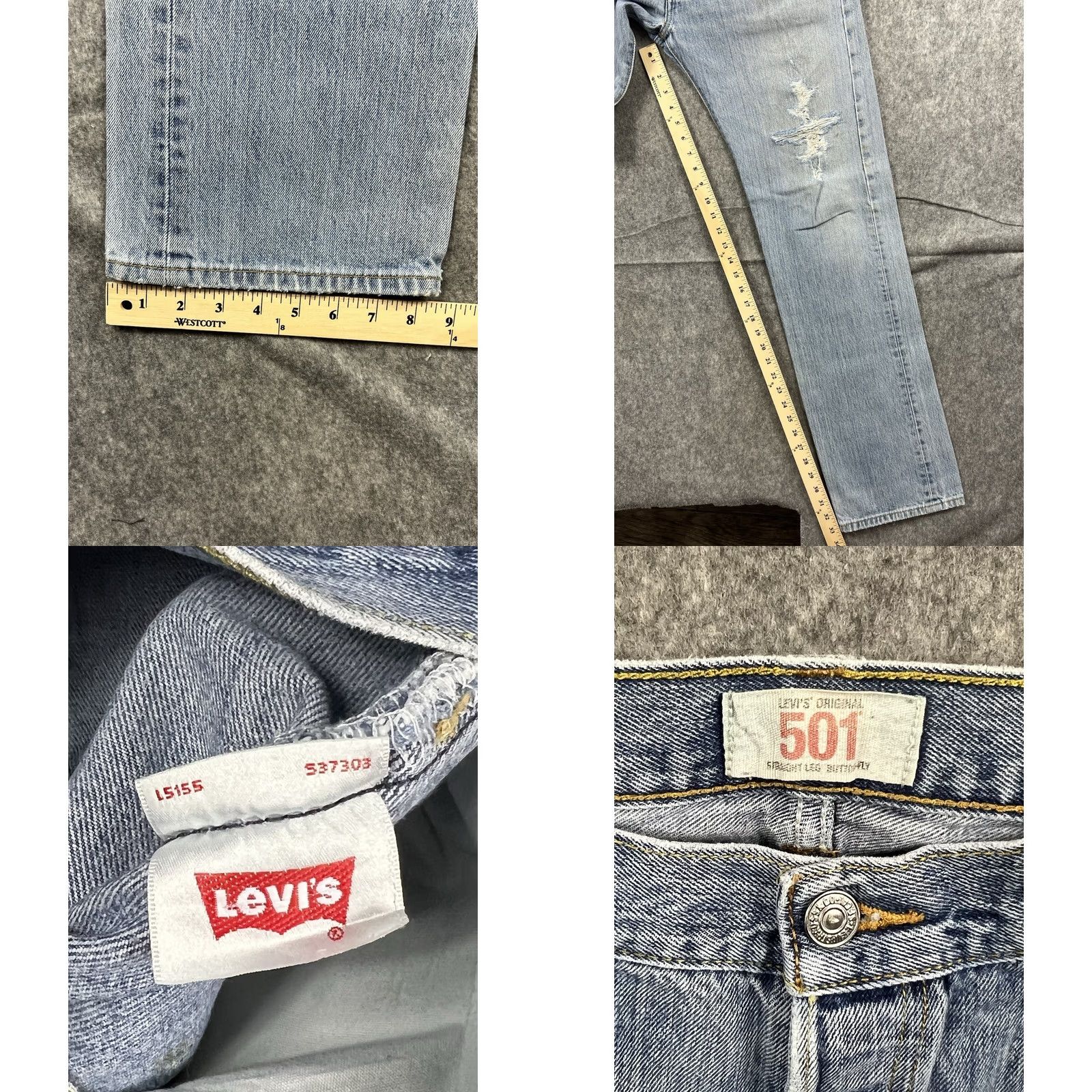Levi's VINTAGE Levi’s 501 Jeans Men’s Straight Blue Light Wash Distressed 34x36 Size US 34 / EU 50 - 8 Thumbnail