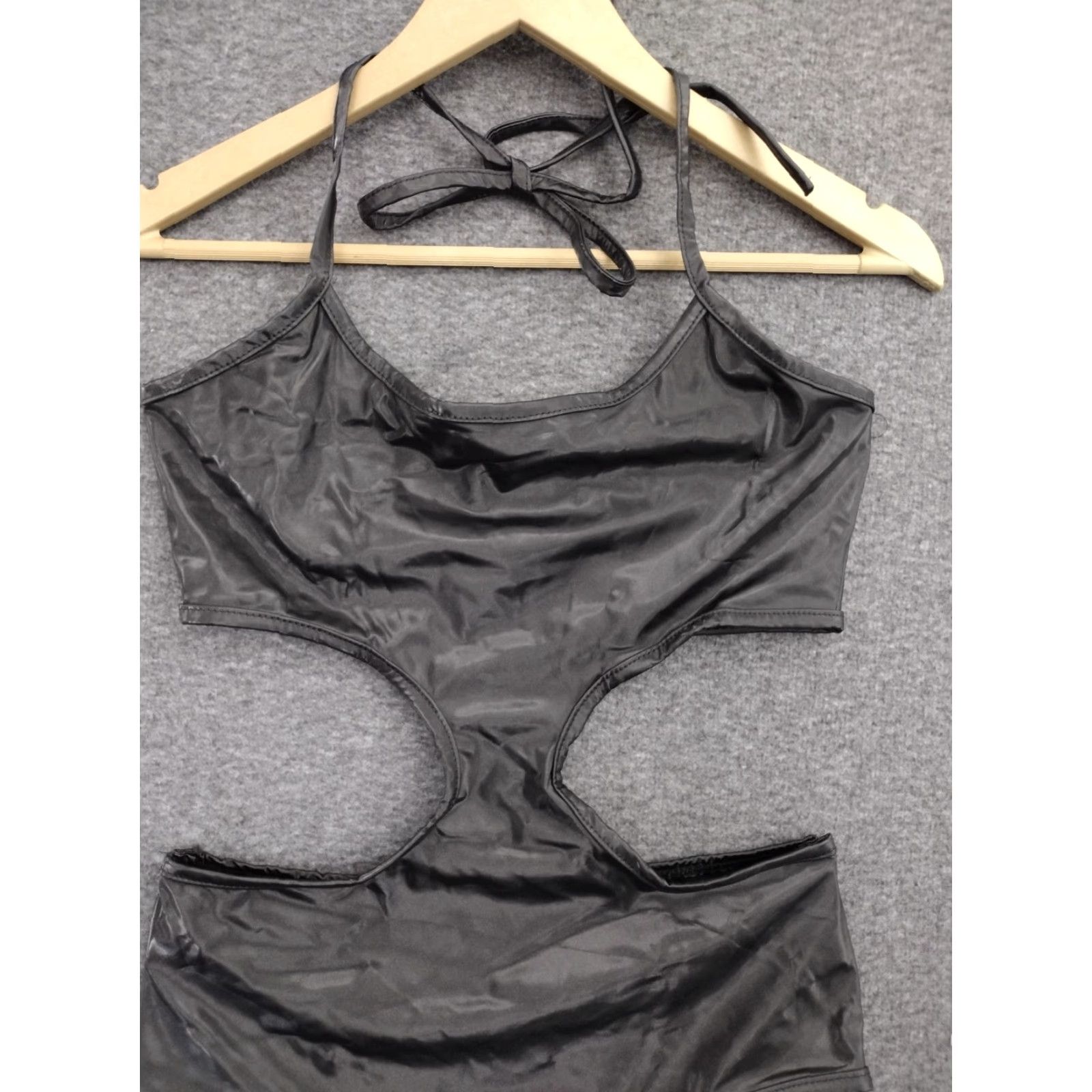 Vintage Codigo Women's One Piece Black Faux Leather Cut Out Sides Swimsuit Size S Size ONE SIZE - 3 Thumbnail