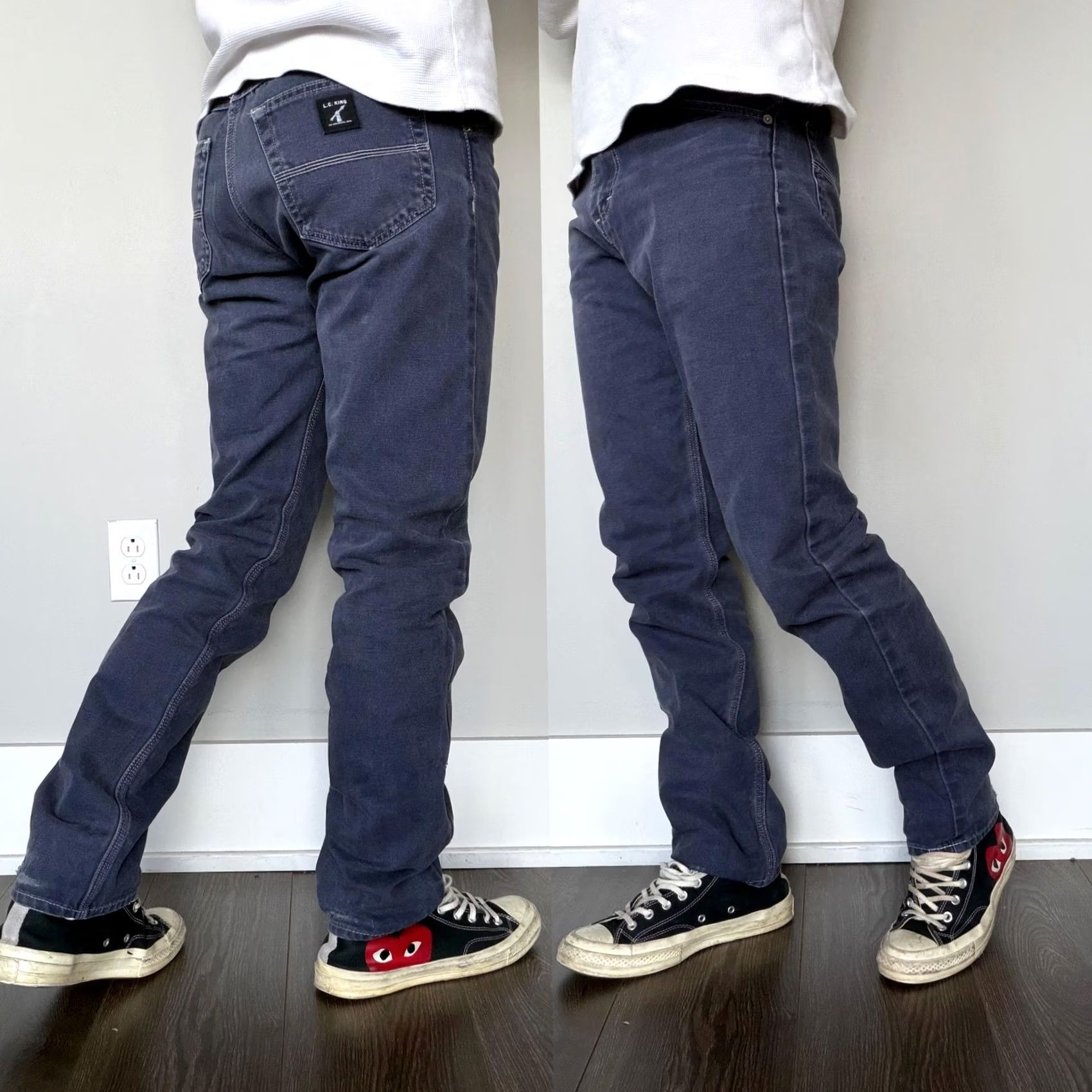 Vintage L.C. King Pants Mens 30 30x30 Navy Gray Regular Straight Canvas USA Workwear Size US 30 / EU 46 - 2 Thumbnail