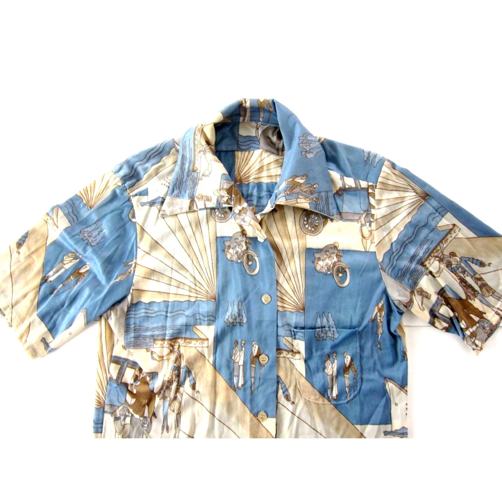 Vintage Vtg Unbranded Shirt Women M Blue Blue Boat Motorcycle People Button Down Short Sleeve Shirt Mens Womens Size M / US 6-8 / IT 42-44 - 3 Thumbnail