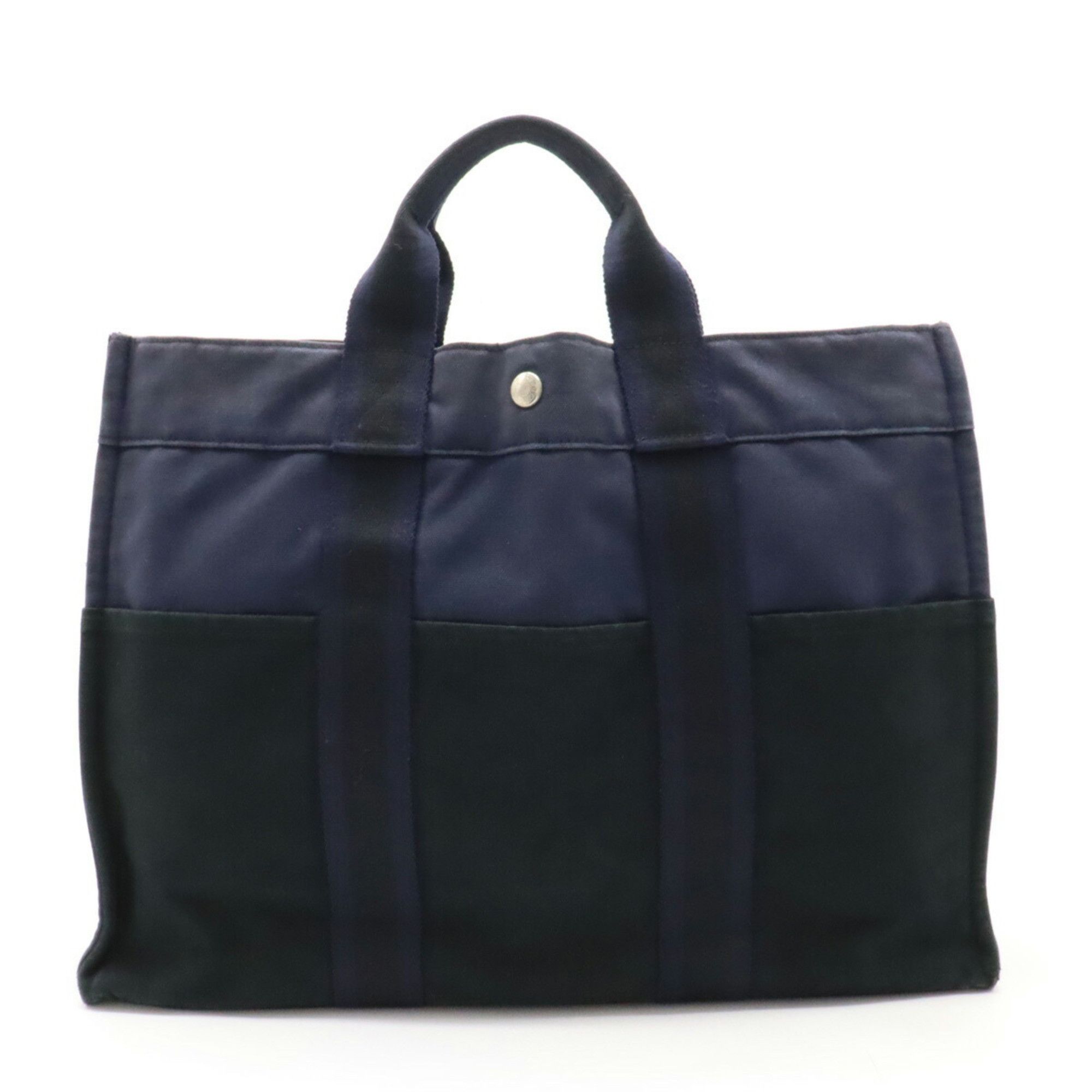 image of Hermes Foult Tote Mm Bag Handbag 2-Tone Bicolor Canvas Black Navy, Women's
