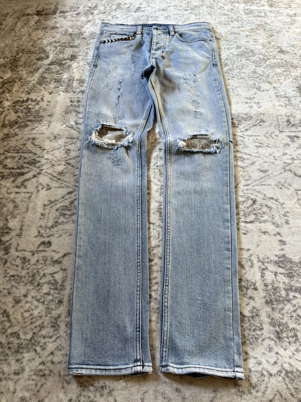 Ksubi Ksubi Studded Phython Snake Repaired Distressed Skinny Jeans Size US 30 / EU 46 - 1 Thumbnail