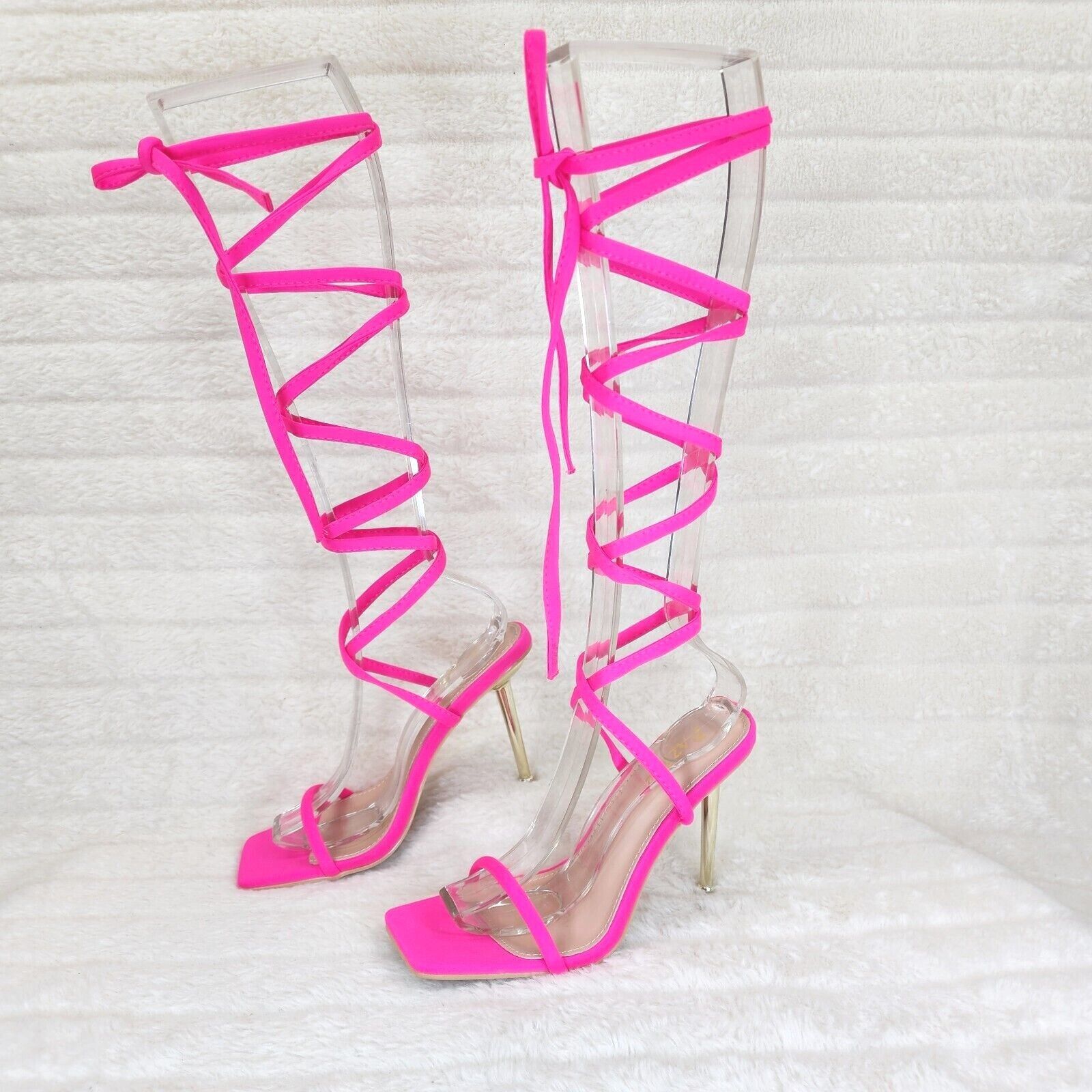 Other Chica Bright Neon Pink Sateen Long Lace Strappy Tie Up High Size US 9 / IT 39 - 1 Thumbnail