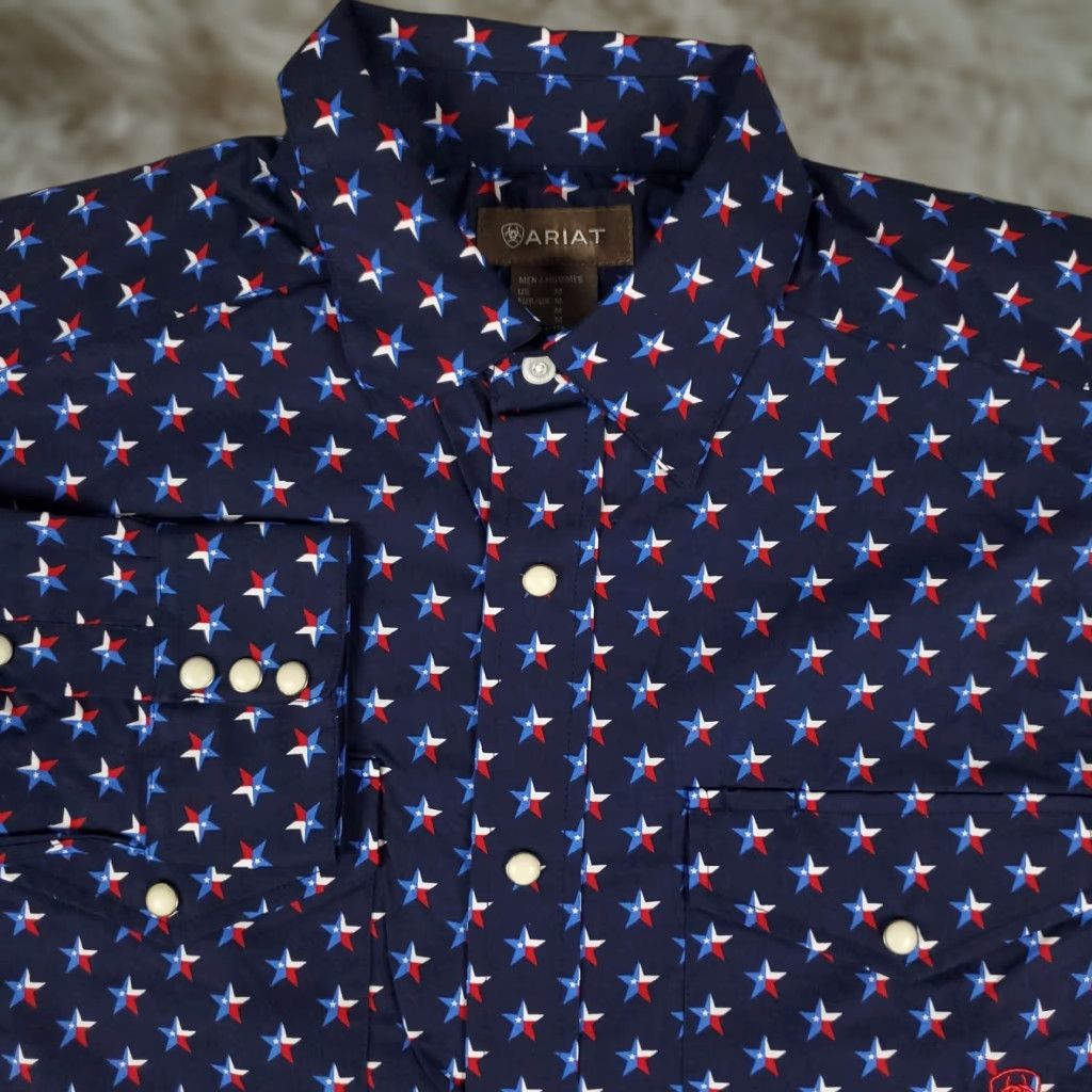 Ariat Ariat Blue Western Shirt Mens Medium Long Sleeve Pearl Snap Button Geometric Print Size US M / EU 48-50 / 2 - 1 Thumbnail