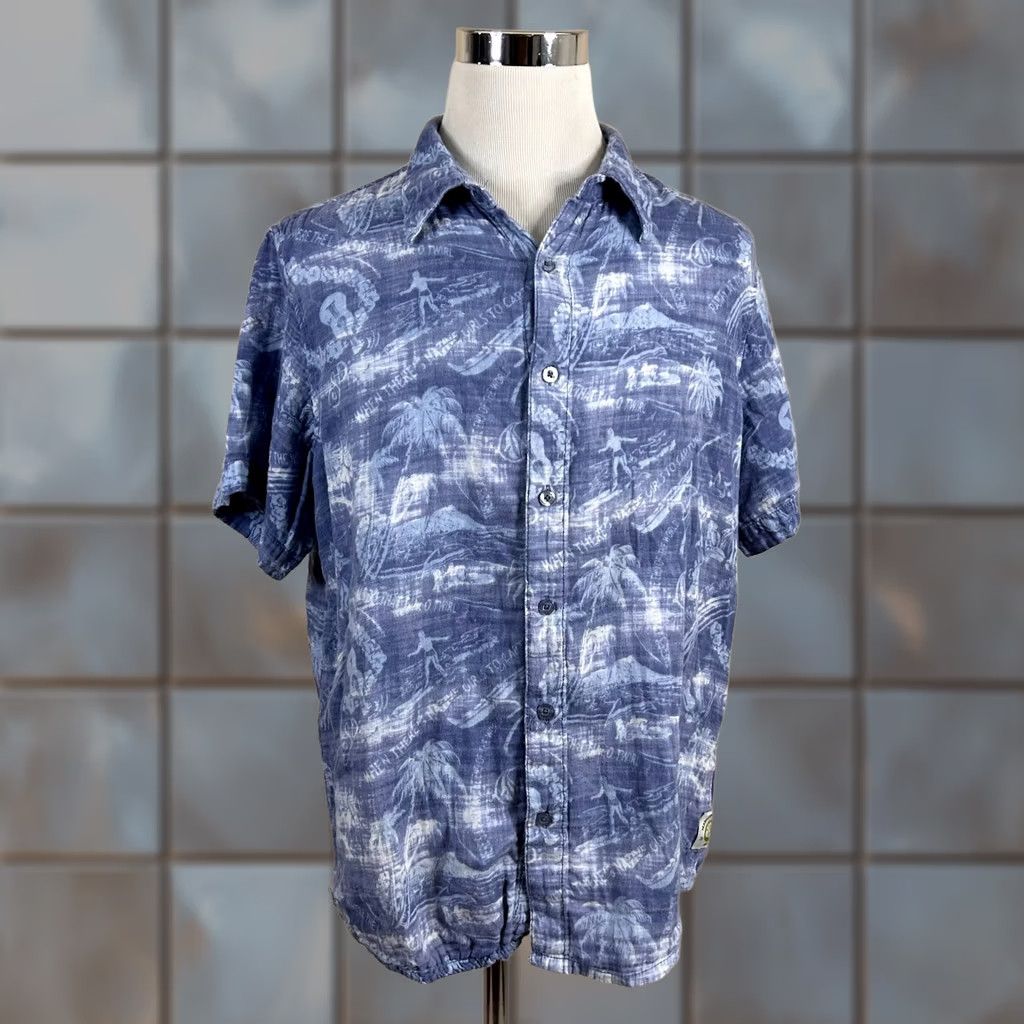 ALOHAS Margaritaville Button-Up Hawaiian Aloha Shirt Blue Floral Guitars 100% Cotton L Mens Regular Short Sleeve Shirt Size US L / EU 52-54 / 3 - 1 Thumbnail