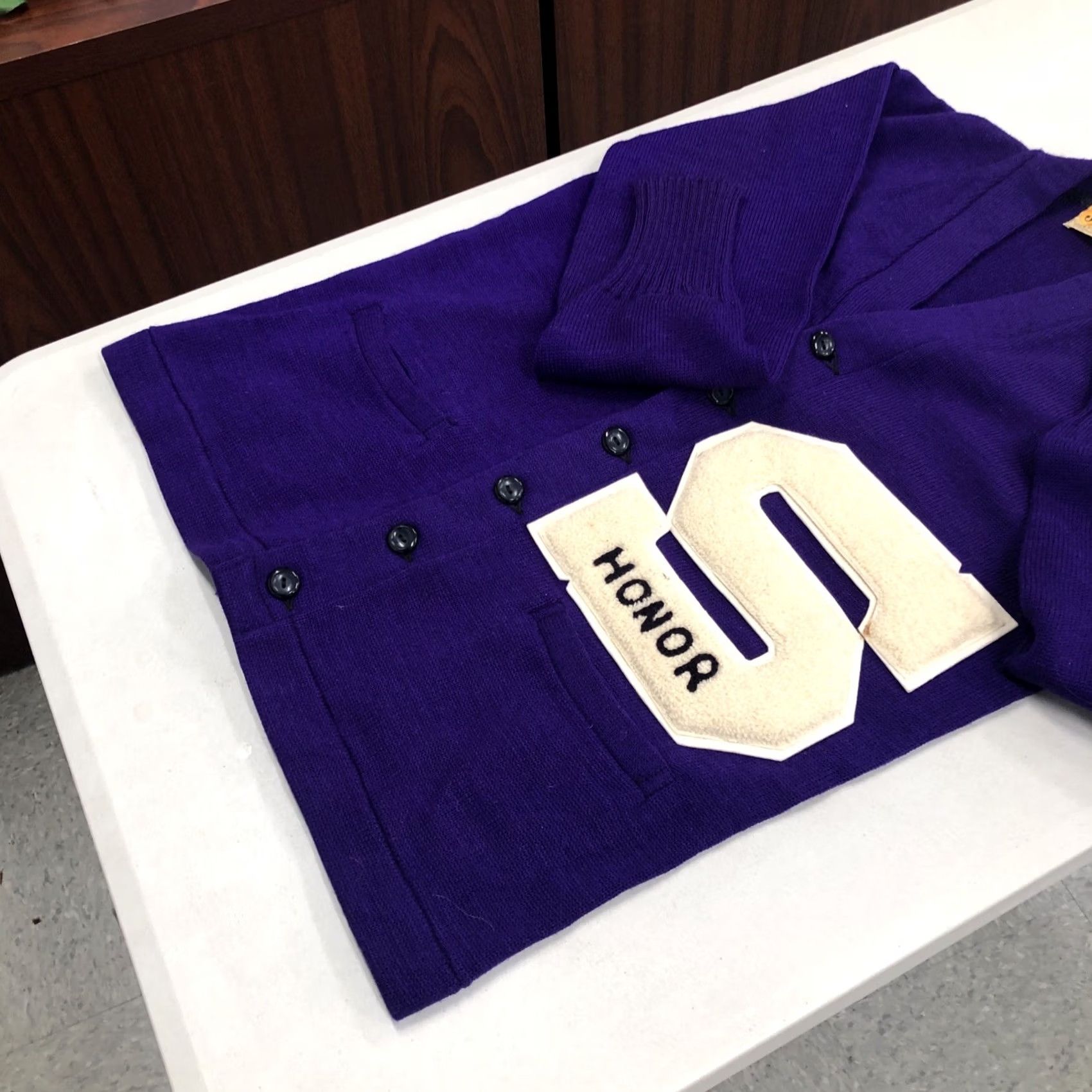Vintage VINTAGE Letterman Sweater Wool 1940s Purple With White Letter Jersild Sz Med Shirt Mens Size US M / EU 48-50 / 2 - 5 Thumbnail