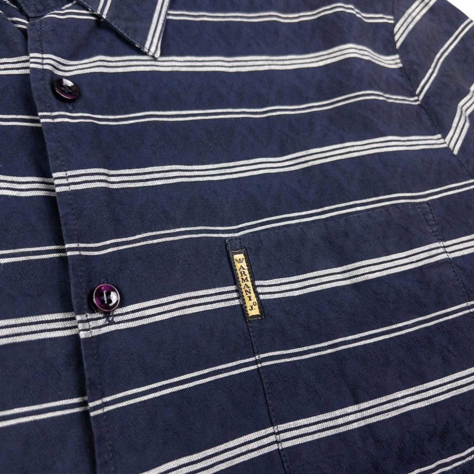 Designer Vintage Armani Jeans Striped Short Sleeve Button Up Shirt M Size US M / EU 48-50 / 2 - 5 Thumbnail