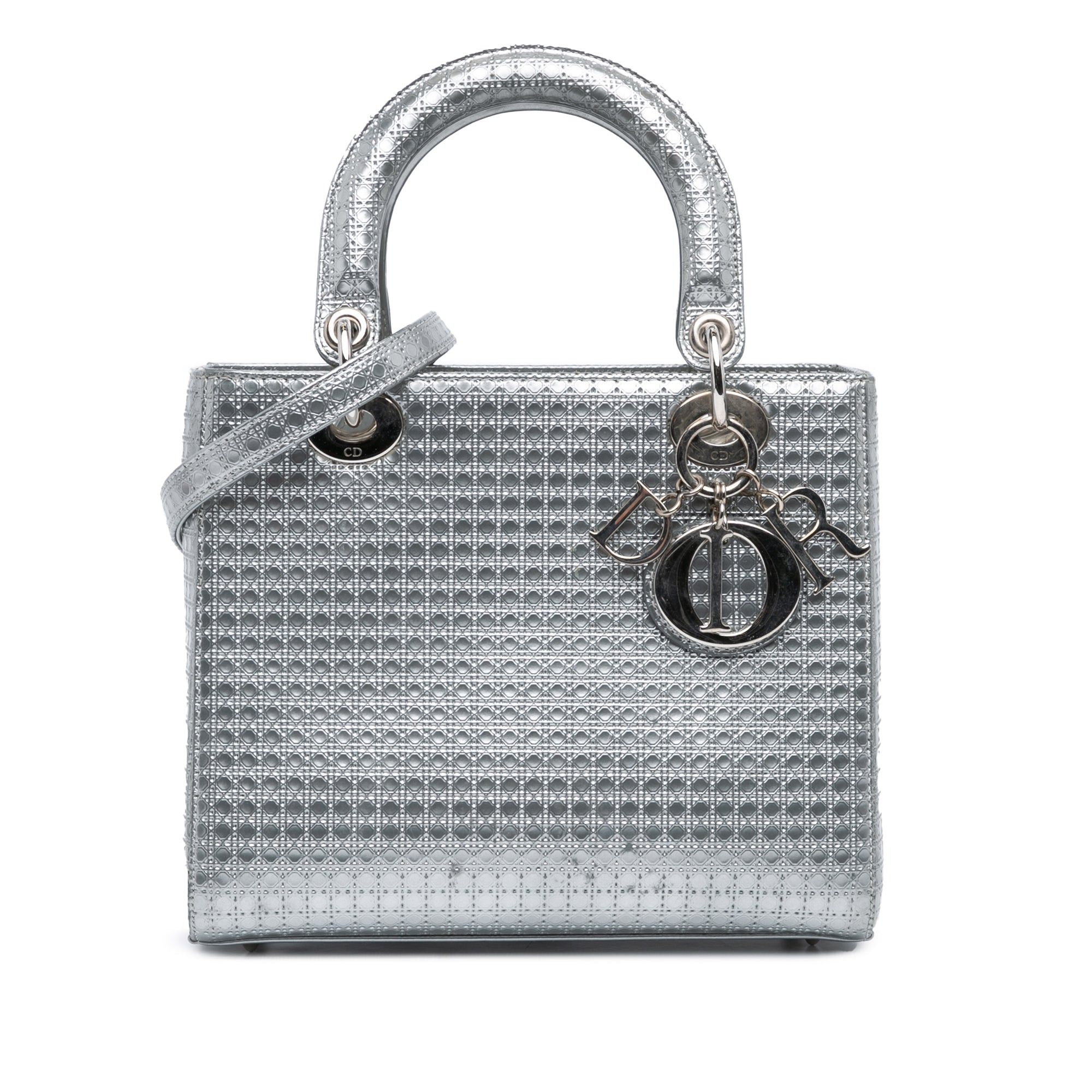 Dior Dior Medium Metallic Patent Microcannage Lady Dior Silver Size ONE SIZE - 1 Thumbnail