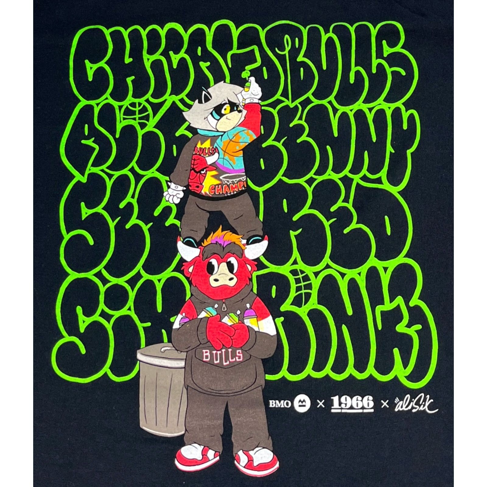 Port & Company Chicago Bulls T-Shirt Port & Company Black Cotton Size L Crew Neck Short Sleeve Graffiti Ali Six 1966 Size US L / EU 52-54 / 3 - 3 Thumbnail