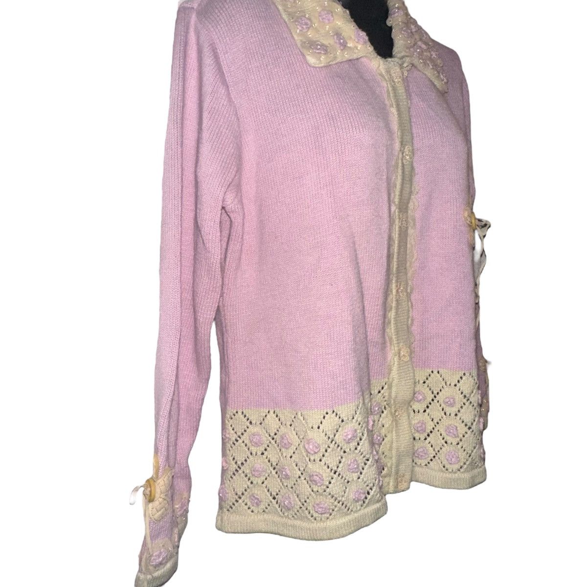 Vintage Vintage Storybook Knits pink floral cardigan sweater Size L / US 10 / IT 46 - 2 Thumbnail