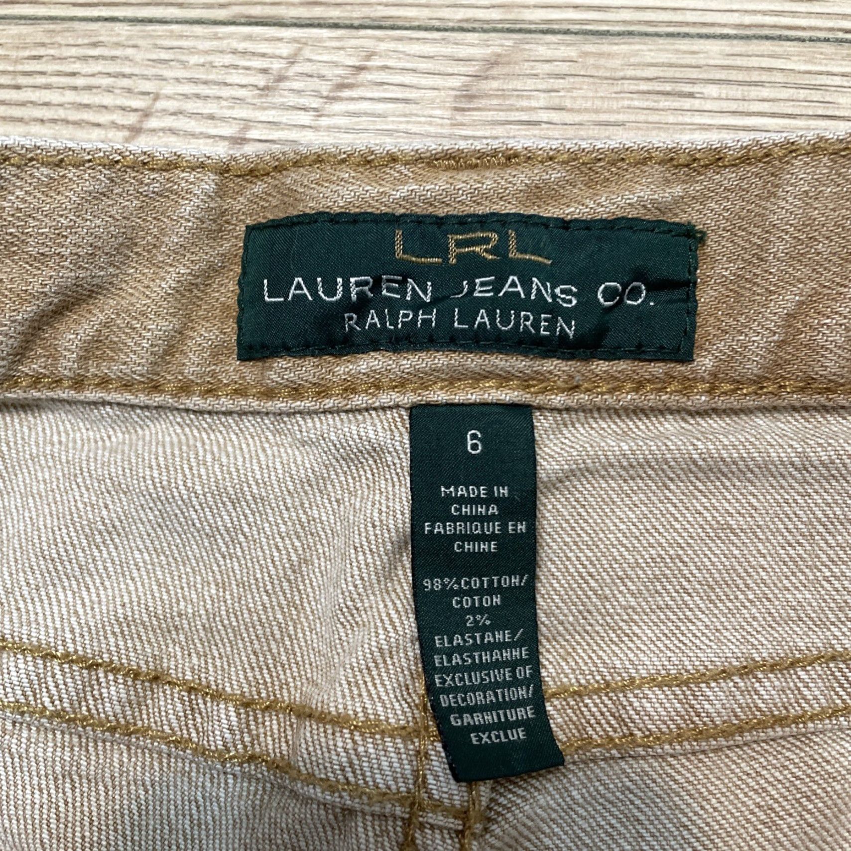 Vintage Lauren Jeans Co. Womens Stretch Bootcut Jeans Embroidered Tan Size 6 Size 28" / US 6 / IT 42 - 2 Thumbnail