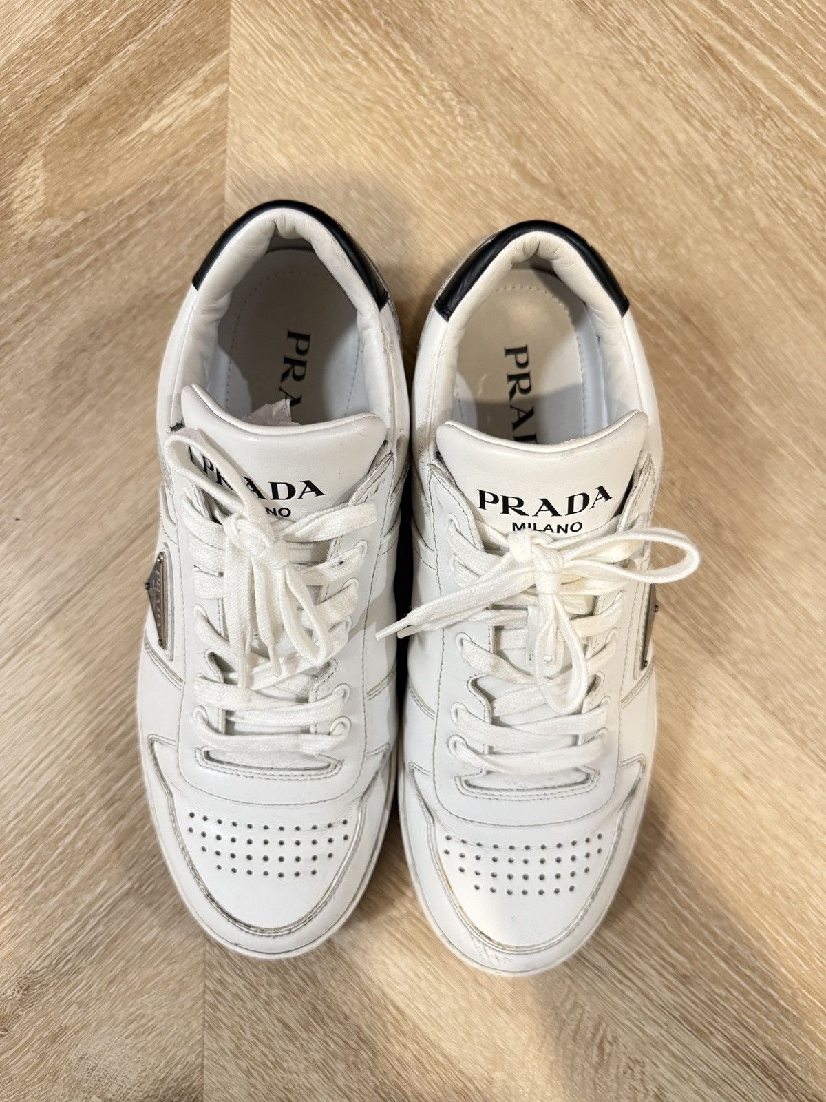 Prada PRADA Downtown Leather Sneaker in White Size US 7.5 / EU 40-41 - 2 Thumbnail