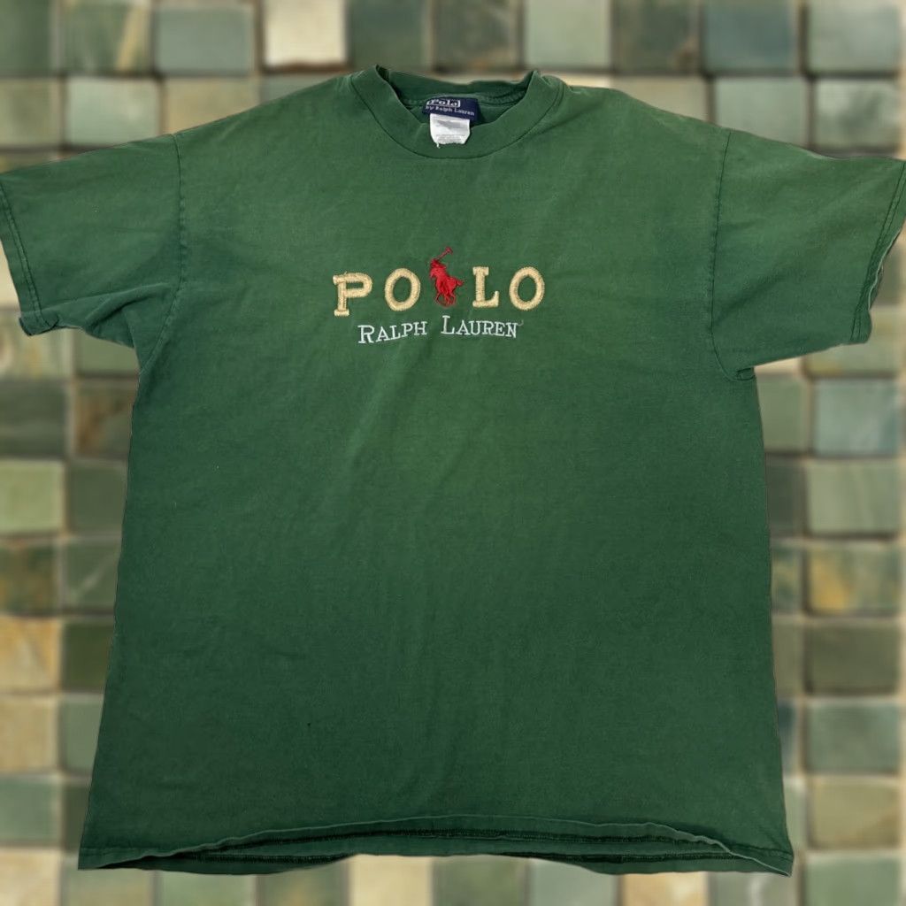 Polo Ralph Lauren VINTAGE Polo Ralph Lauren T Shirt Mens Large Green Embroidered Pony Logo USA Shirt Mens L Green Embroidered USA 90s Mens Size US L / EU 52-54 / 3 - 1 Thumbnail
