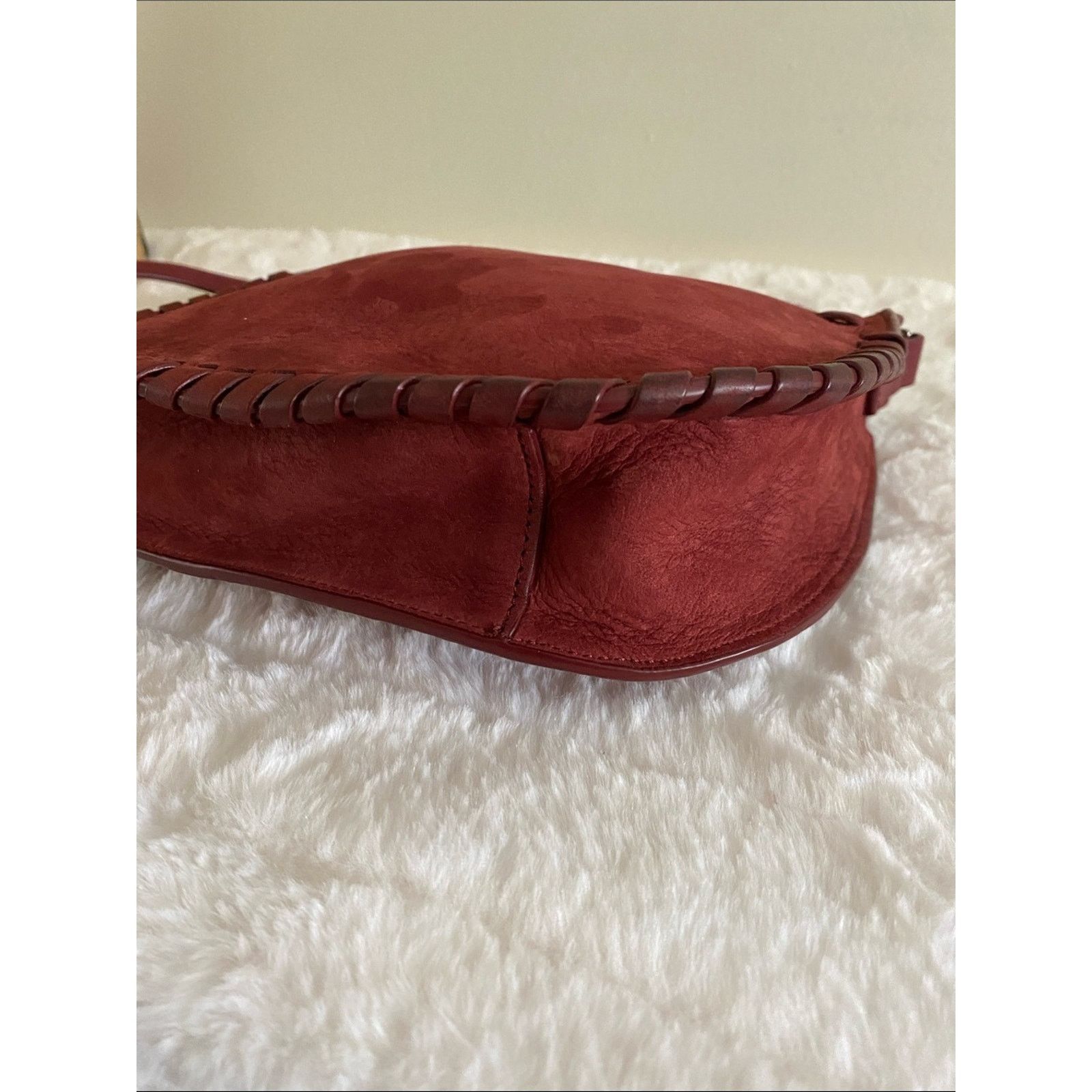 Allsaints All Saints Mori Whipstitch Suede Crossbody Bag in Maroon Size ONE SIZE - 7 Thumbnail