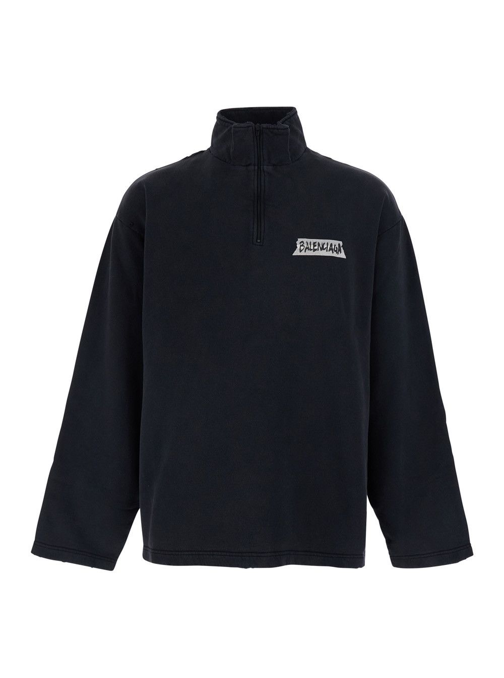 Balenciaga Black Half-Zip Sweatshirt with Logo on the Front in Cotton for Men Size US XS / EU 42 / 0 - 1 Thumbnail