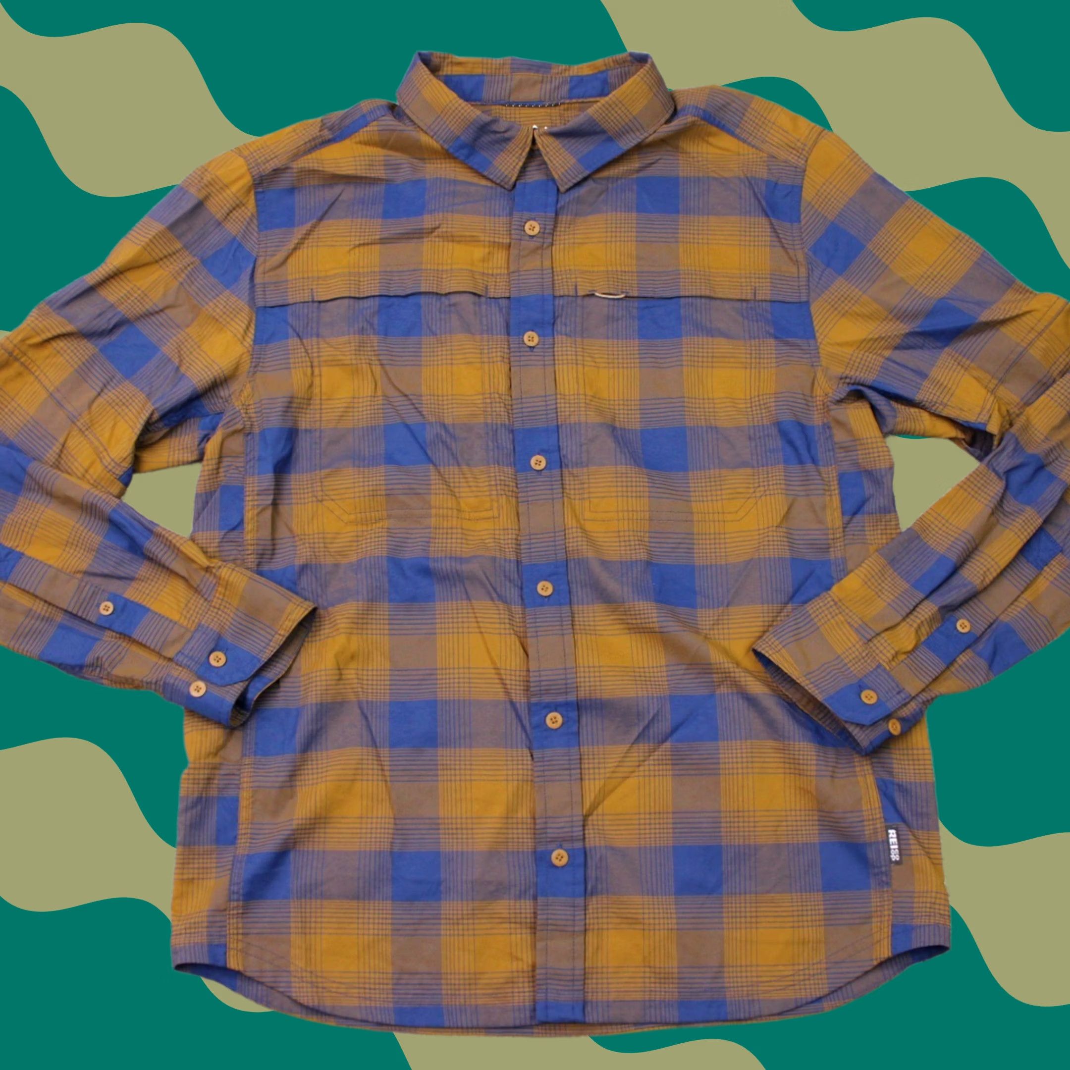 Vintage REI Co-op Shirt Men Medium Blue/Gold Plaid Roll Sleeve Nylon Stretch Long Sleeve Size US M / EU 48-50 / 2 - 1 Thumbnail