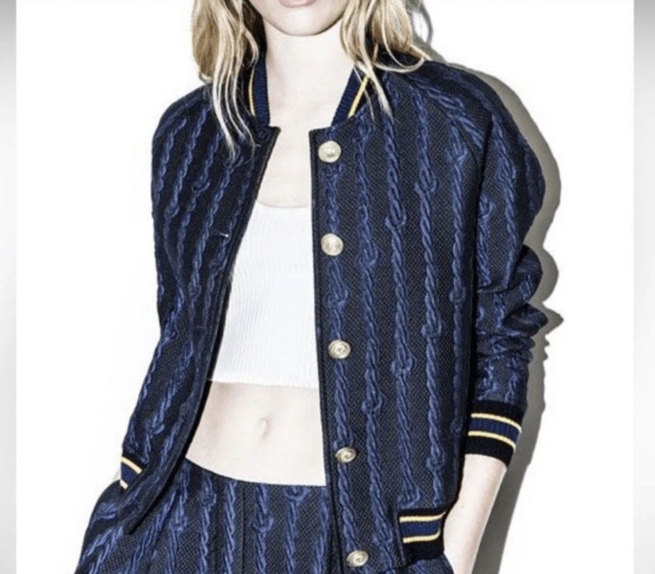 3.1 Phillip Lim VARSITY BOMBER Brocade Cable Print Black/Blue/Gold Size. Size XS / US 0-2 / IT 36-38 - 1 Thumbnail