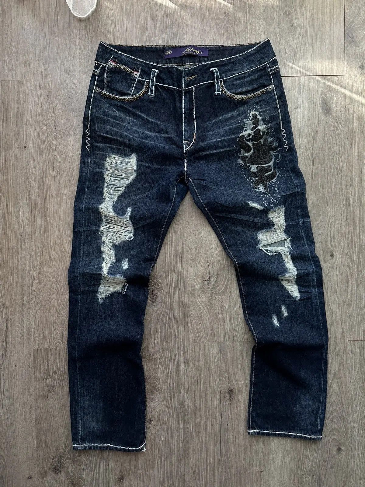 Christian Audigier × Ed Hardy × Vintage Vintage Ed Hardy Christian Audigier Denim Pants Size US 29 - 10 Thumbnail