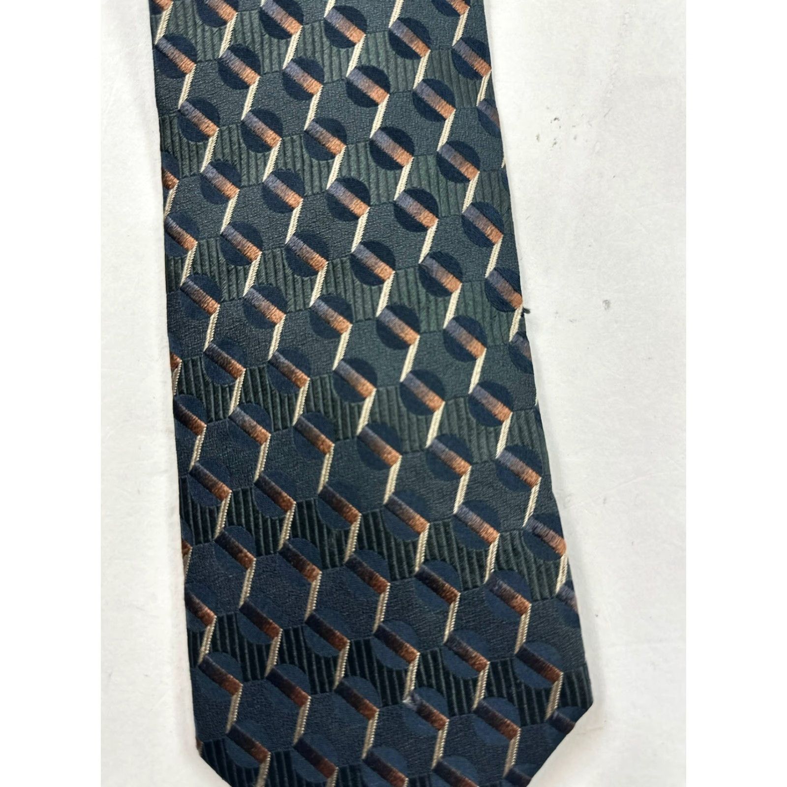 Ermenegildo Zegna VINTAGE Ermenegildo Zegna Neck Tie Men’s 56” Green Geometric Silk Italy Size ONE SIZE - 6 Thumbnail