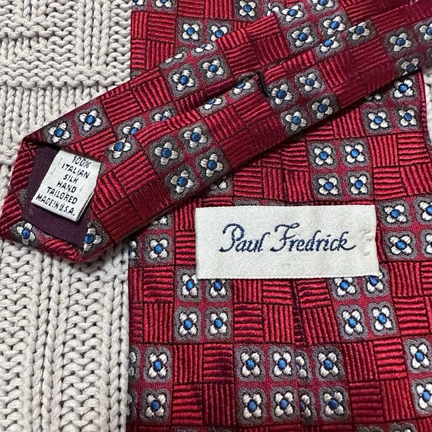 Paul Fredrick Paul Fredrick red geometric square Italian silk luxury tie Size ONE SIZE - 3 Thumbnail