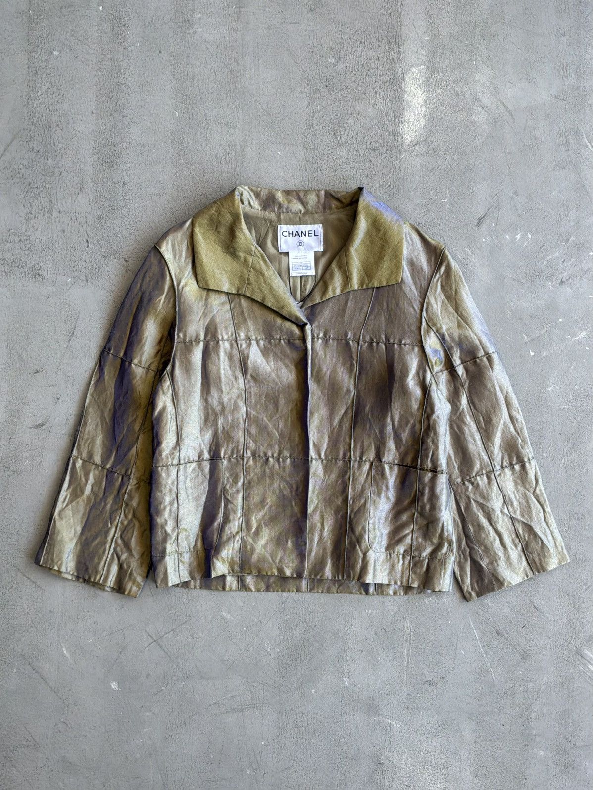 Chanel 1999 Chanel - Metallic Gold Silk Nylon Blazer Size M / US 6-8 / IT 42-44 - 1 Thumbnail