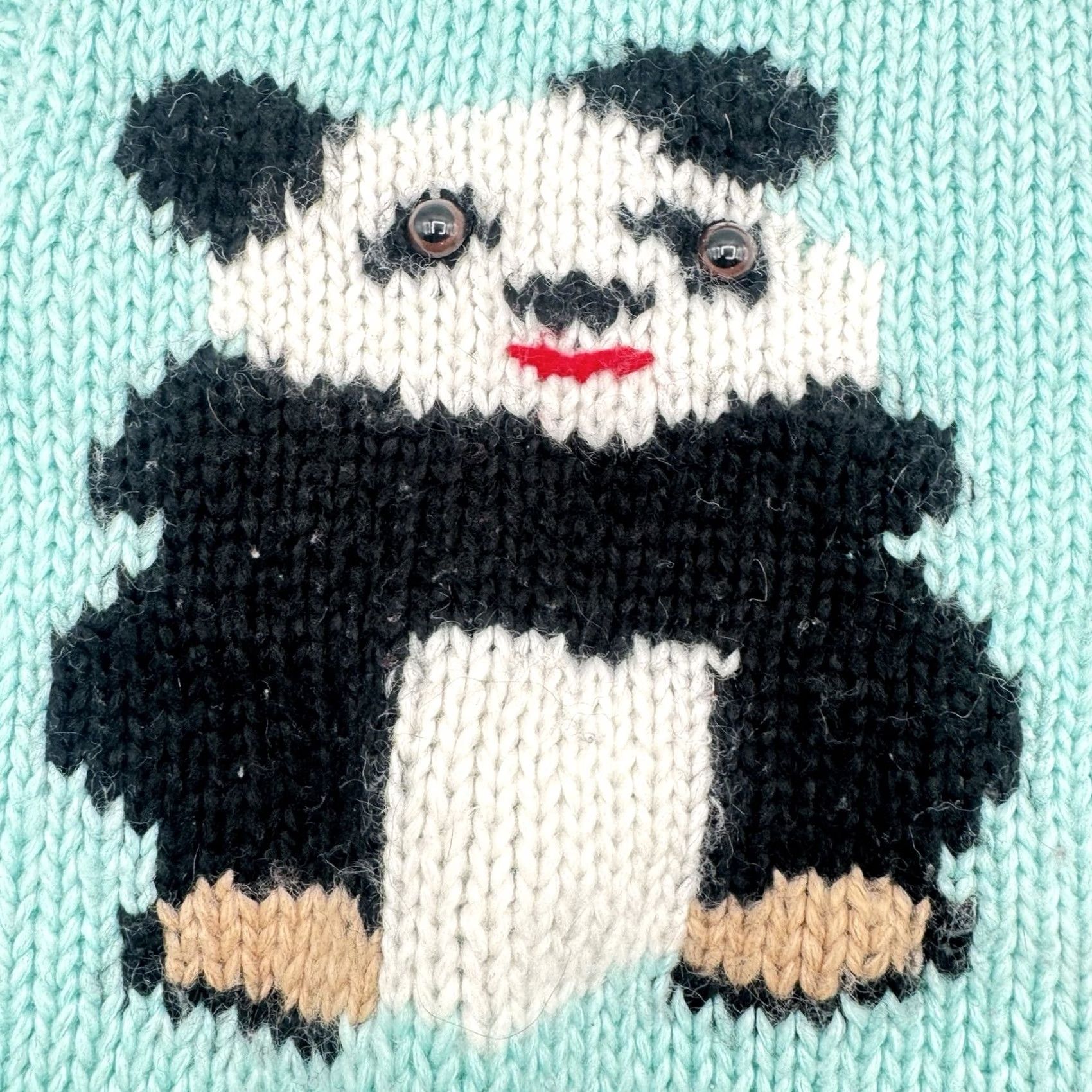Pinko VINTAGE 80s Currants By Jeri Jo Hand Knit Panda Bear Vest L Women Blue Knitted Sleeveless Chunky Statement Rare Size L / US 10 / IT 46 - 3 Thumbnail
