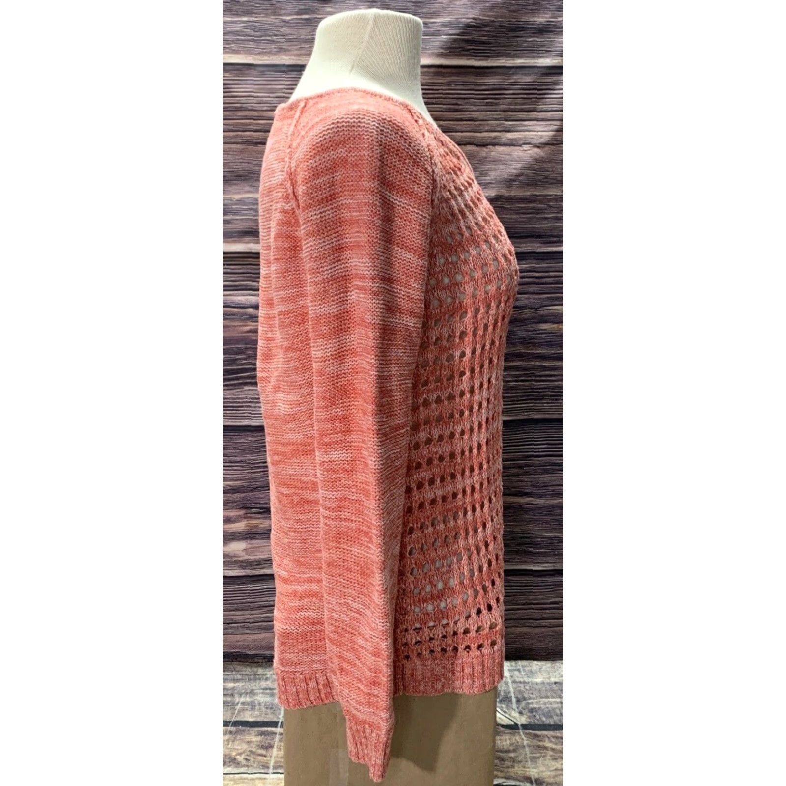 Aeropostale Aeropostale Pullover Sweater Women M Peachy Pink White Open Holes Front Design Size M / US 6-8 / IT 42-44 - 3 Thumbnail