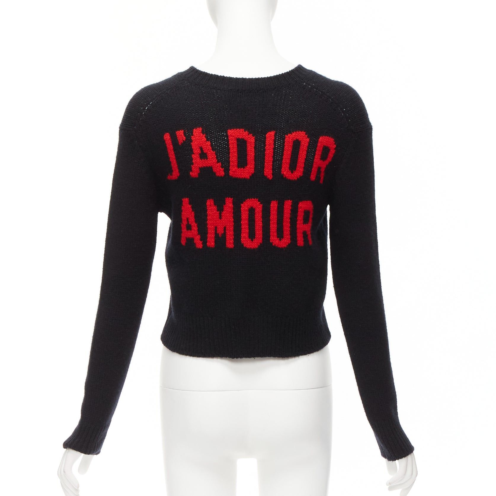Dior CHRISTIAN DIOR 100% cashmere J'adior Amor black red cropped sweater FR34 XS Size XS / US 0-2 / IT 36-38 - 1 Thumbnail