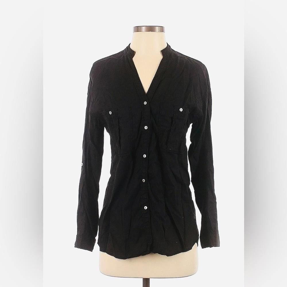 Designer Zara Women's Casual Black Long Sleeve Shirt with Pockets Size XS / US 0-2 / IT 36-38 - 1 Thumbnail