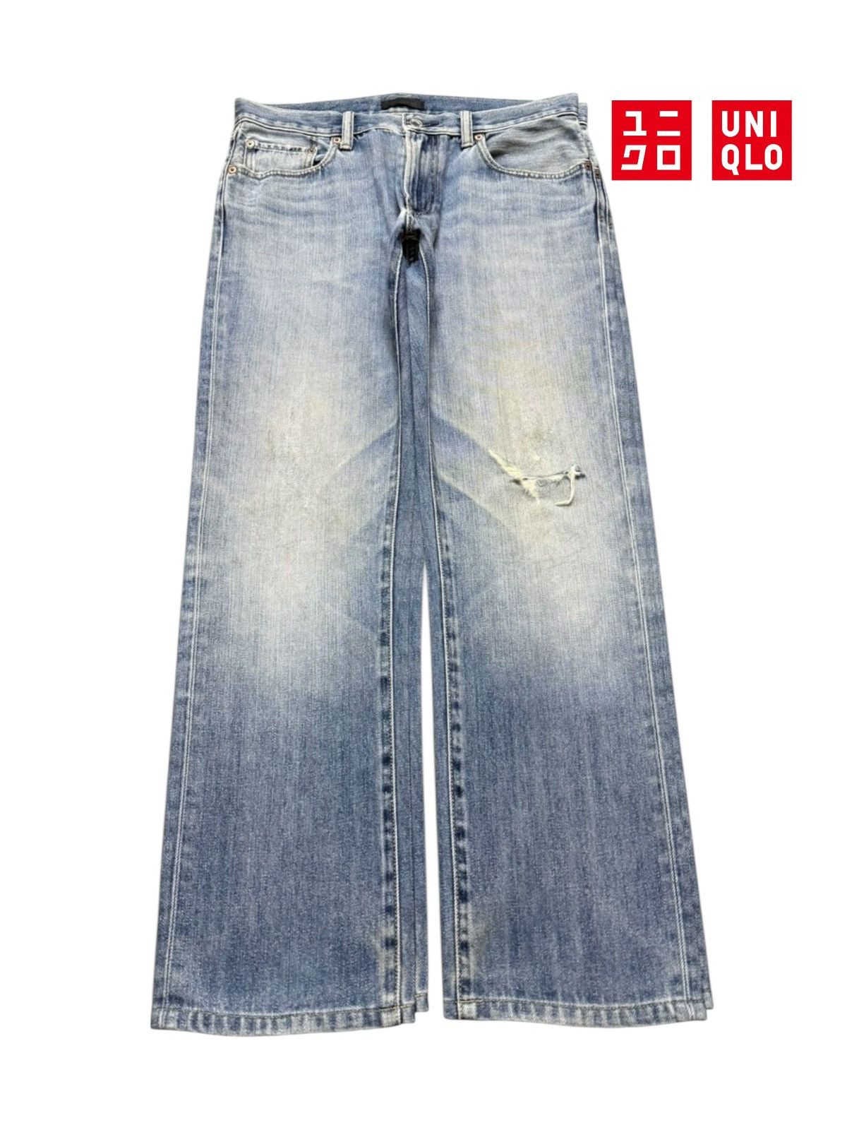 Uniqlo Vintage Y2K Uniqlo Light Faded Wash Distress Straight Leg Size US 32 / EU 48 - 1 Thumbnail
