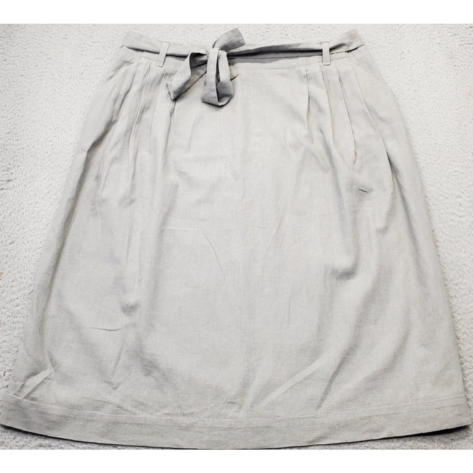 Pendleton Pendleton Womens 18 Gray Linen A-Line Skirt Back Zip Belted Pleated Waist 18.5" 30" Short XS? Size 40" / US 18 - 2 Thumbnail