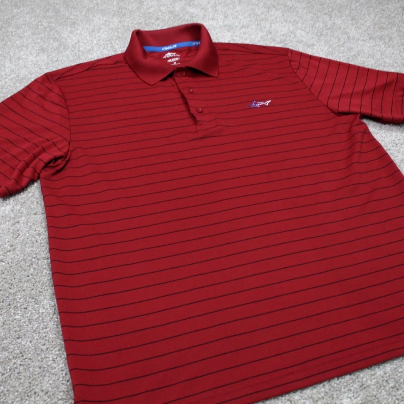 Vintage Greg Norman Attack Life Polo Shirt Mens Medium Red Striped Short Sleeve S/S Playdry Golf Pullover Life/Logo Sleeve Pattern Size US M / EU 48-50 / 2 - 5 Thumbnail