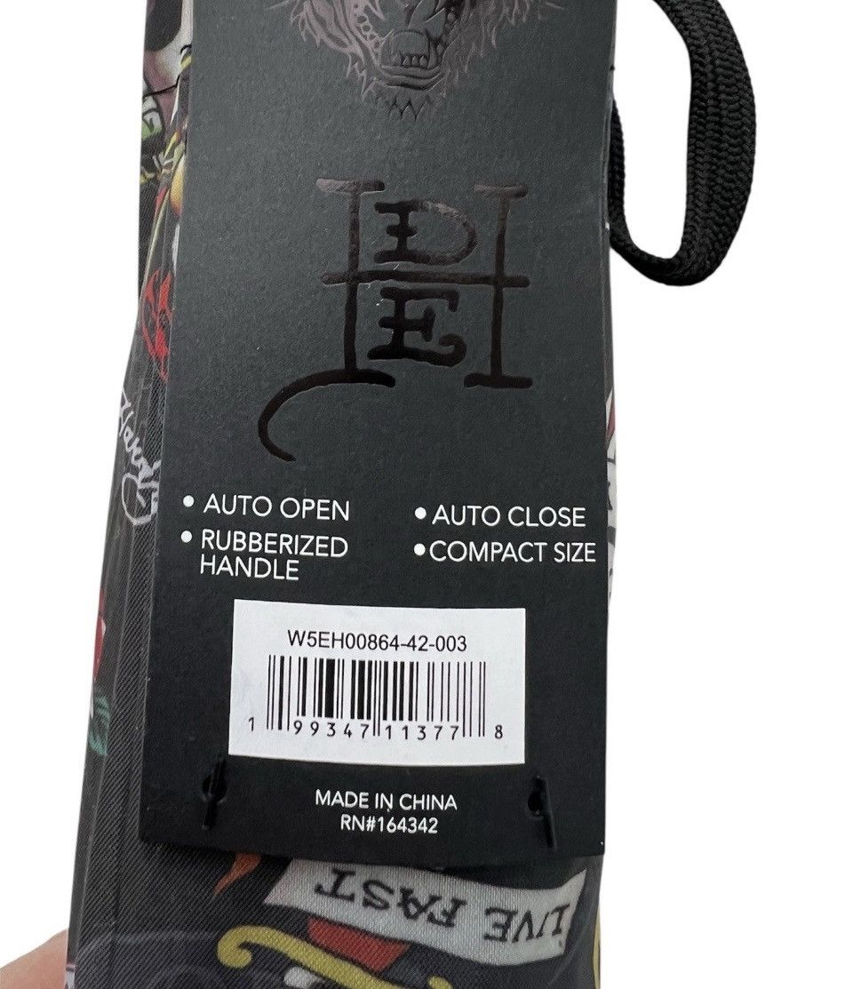 Ed Hardy Ed Hardy Tattoo Love Kills Slowly Black Compact Umbrella NWT Size ONE SIZE - 3 Thumbnail