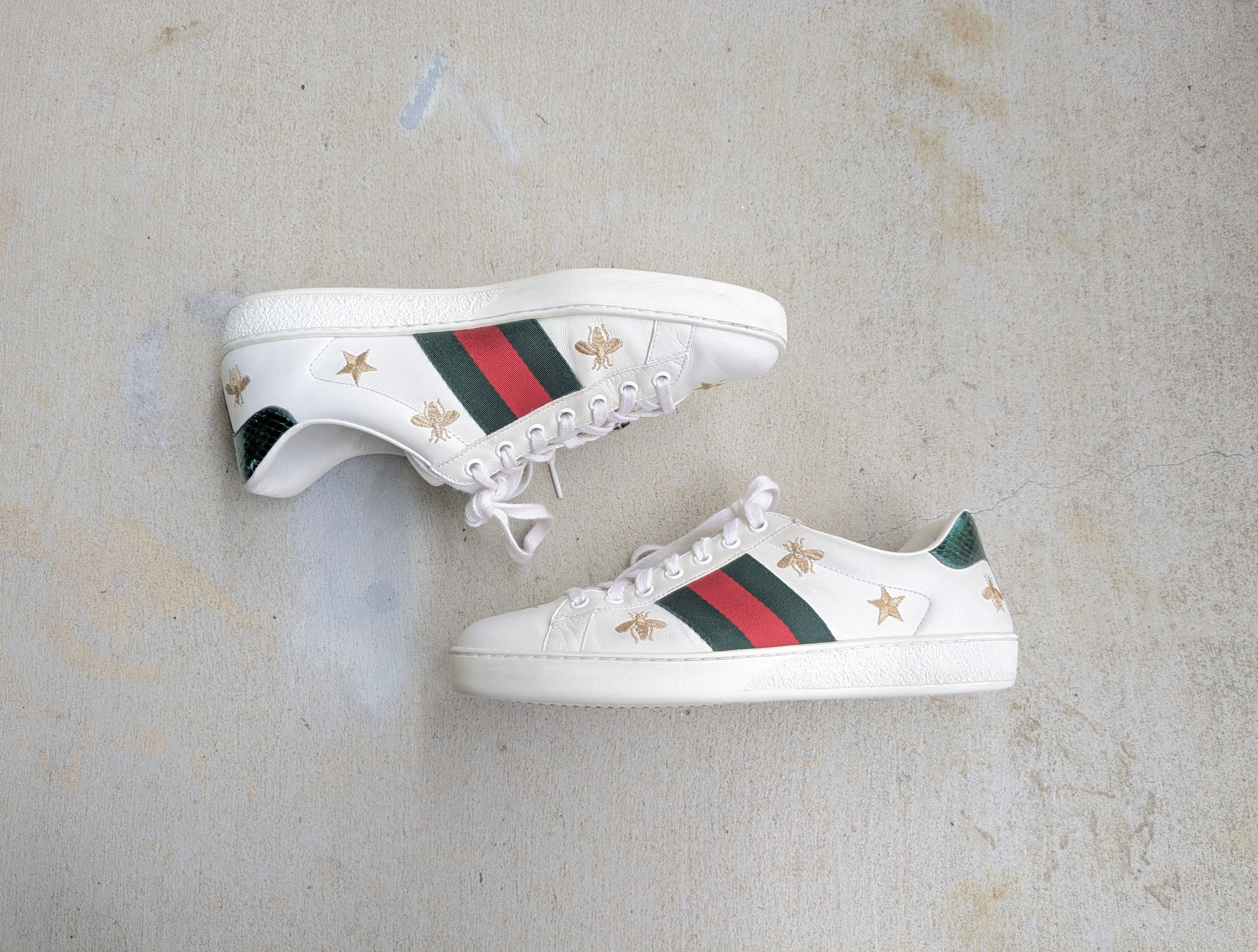 Gucci Gucci Ace Sneakers White Bee Stars Low 7 Leather Size US 7 / EU 40 - 1 Thumbnail