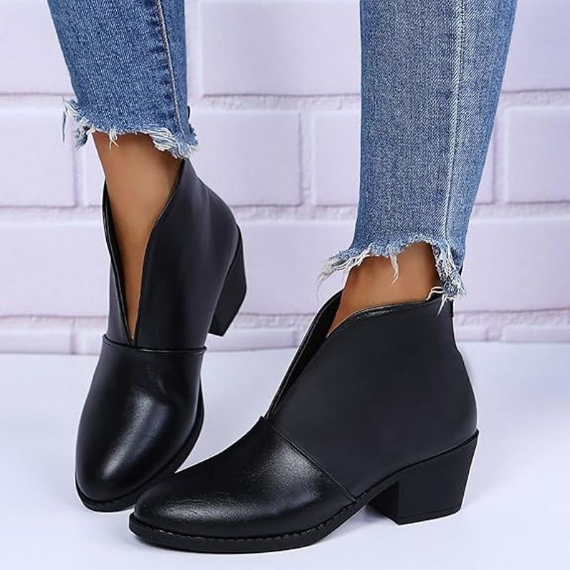 Other Women Chunky Heel Ankle BootsV Cut Fashion Slip Size US 6.5 / IT 36.5 - 1 Thumbnail