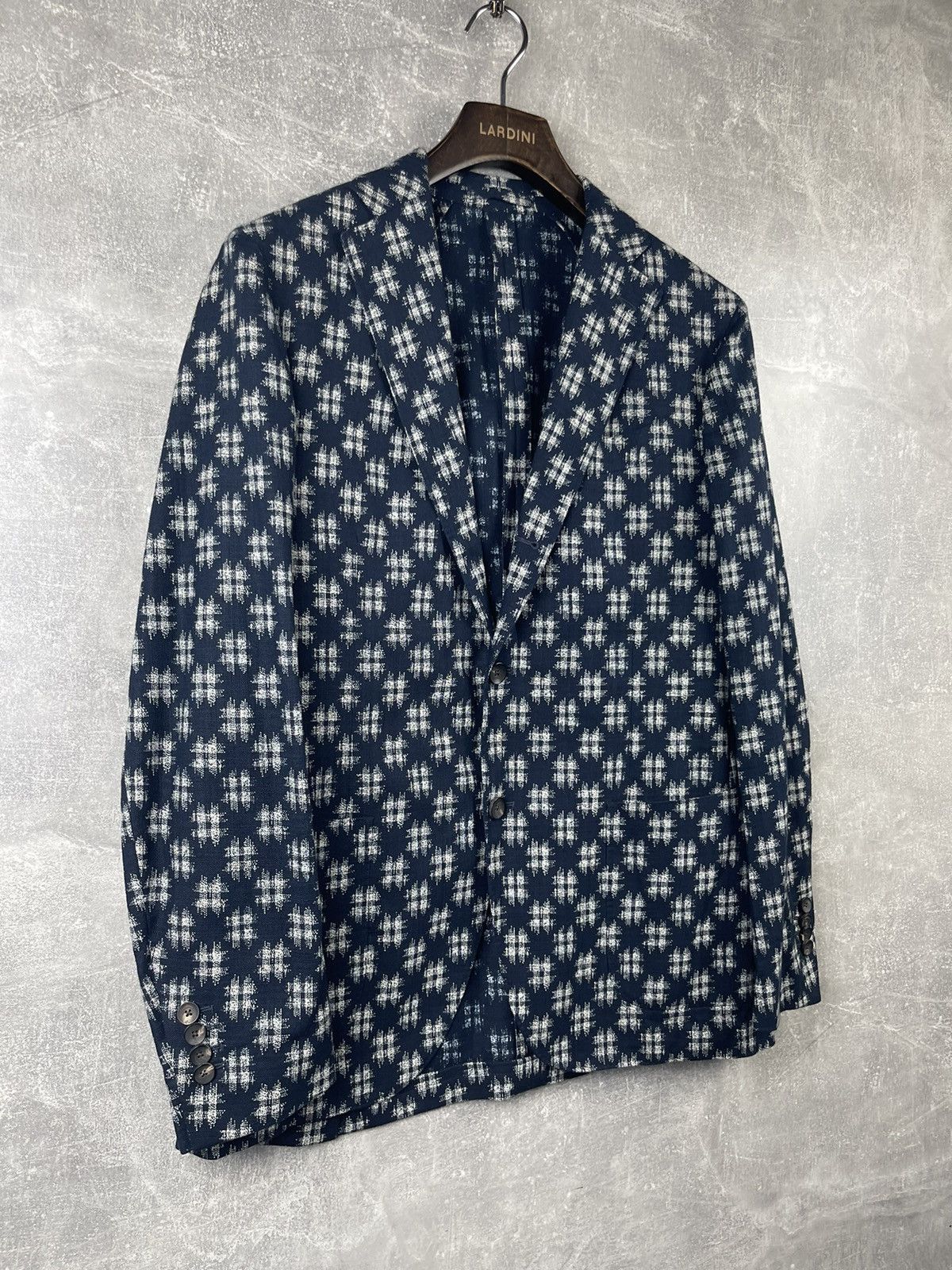 Lardini Lardini NWT Cotton White/Blue Pattern Blazer Jacket Size 48L - 3 Thumbnail