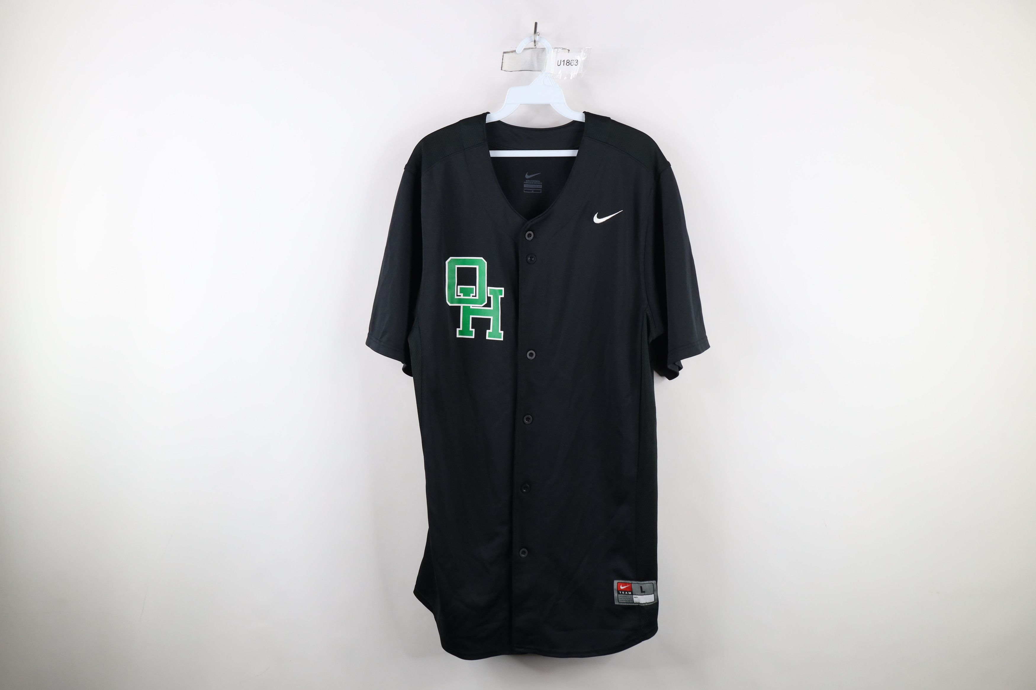 Nike × Vintage Nike Monogram Logo Baseball Jersey Shirt Black Polyester Size US L / EU 52-54 / 3 - 1 Thumbnail