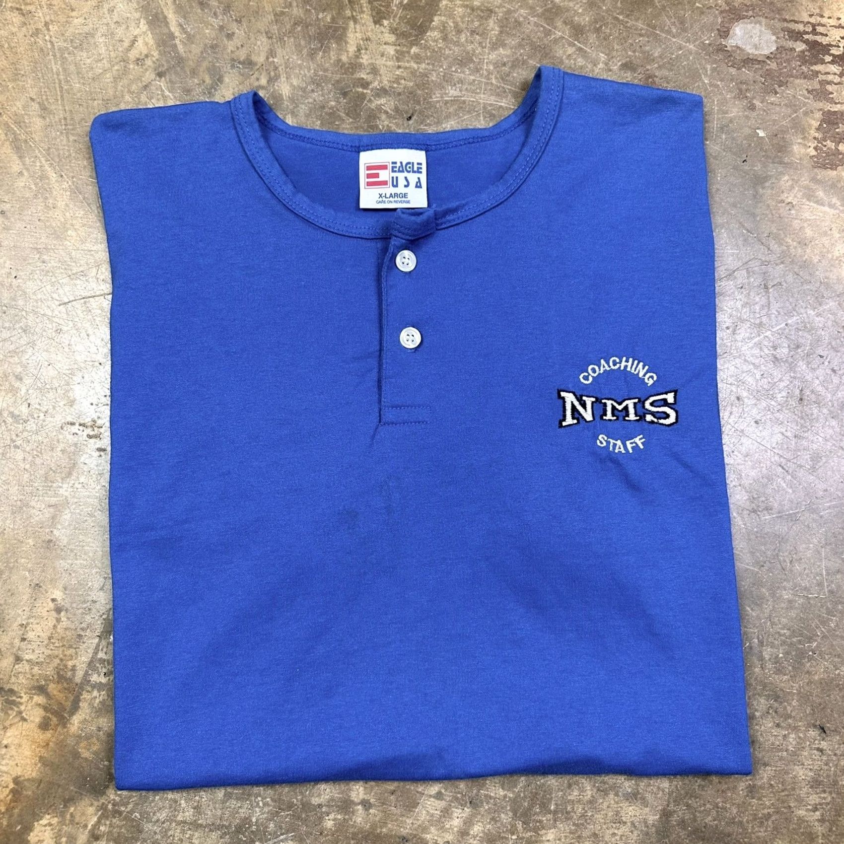 Vintage VINTAGE 90s Eagles USA Coaching StaffT Shirt XL Blue Henley Short Sleeve Embroidered 50/50 Cotton/Poly Mens Size US XL / EU 56 / 4 - 4 Thumbnail