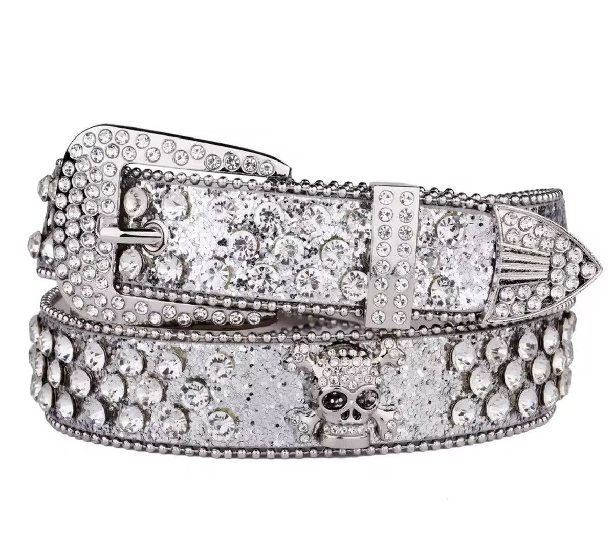 Japanese Brand Rhinestone Skull PU Leather Belt Size 34 - 3 Thumbnail